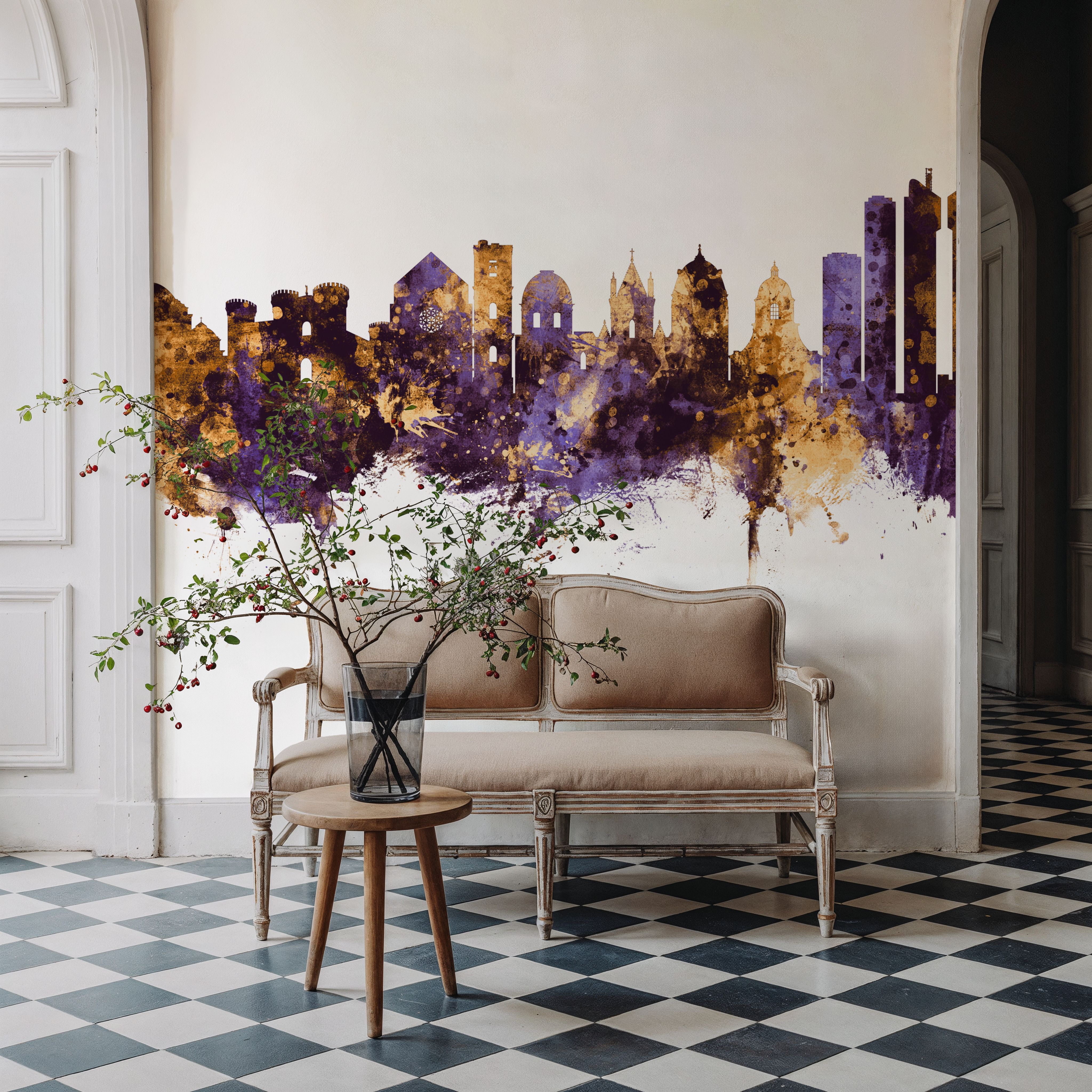 Naples Italy Skyline Purple & Gold