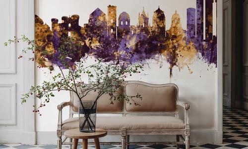 Naples Italy Skyline Purple & Gold