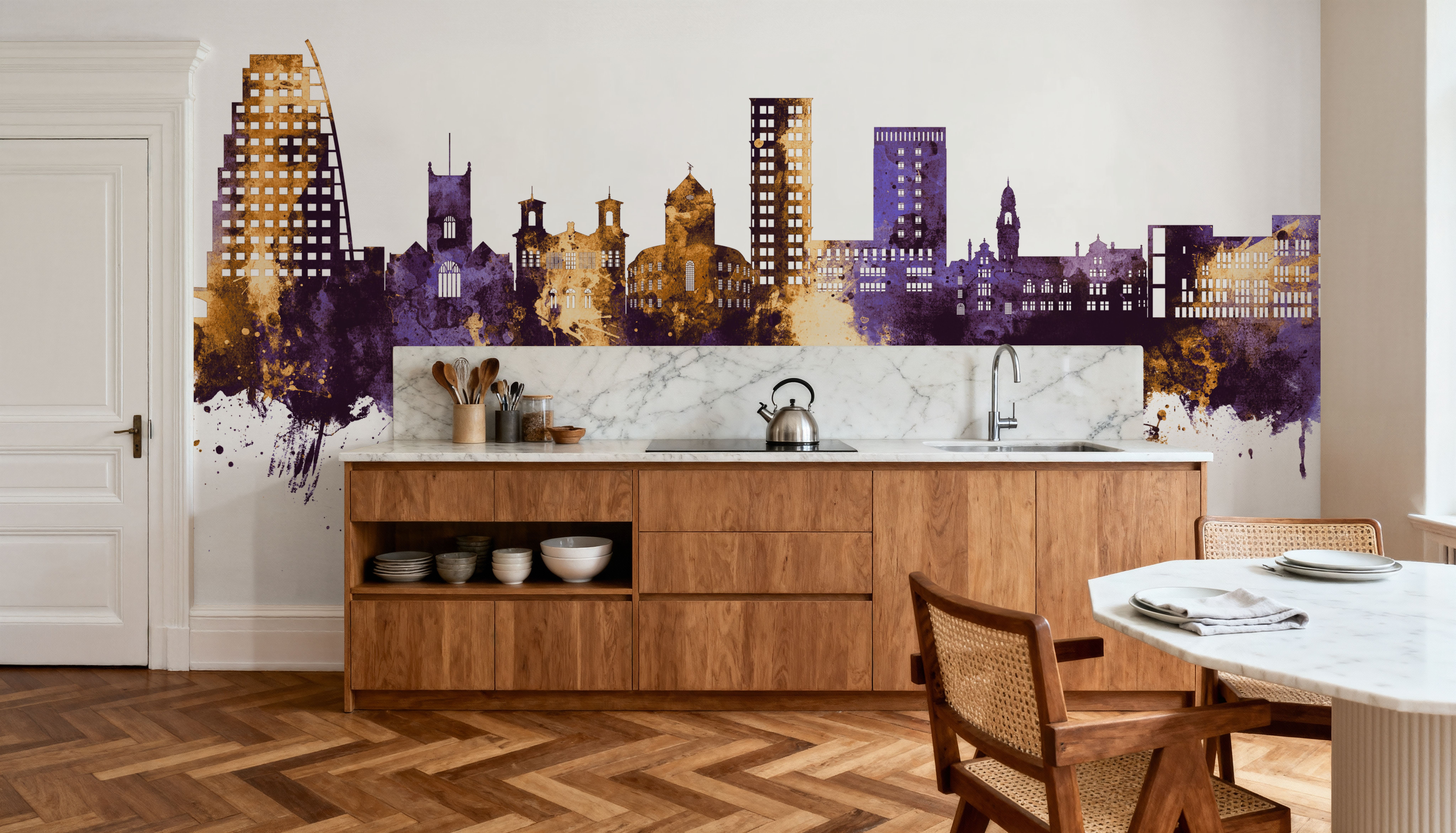 Kingston upon Thames England Skyline Purple & Gold, Wallpaper