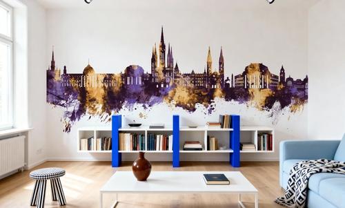 Weisbaden Germany Skyline Purple & Gold