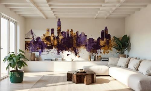 Taipei Taiwan Skyline Purple & Gold