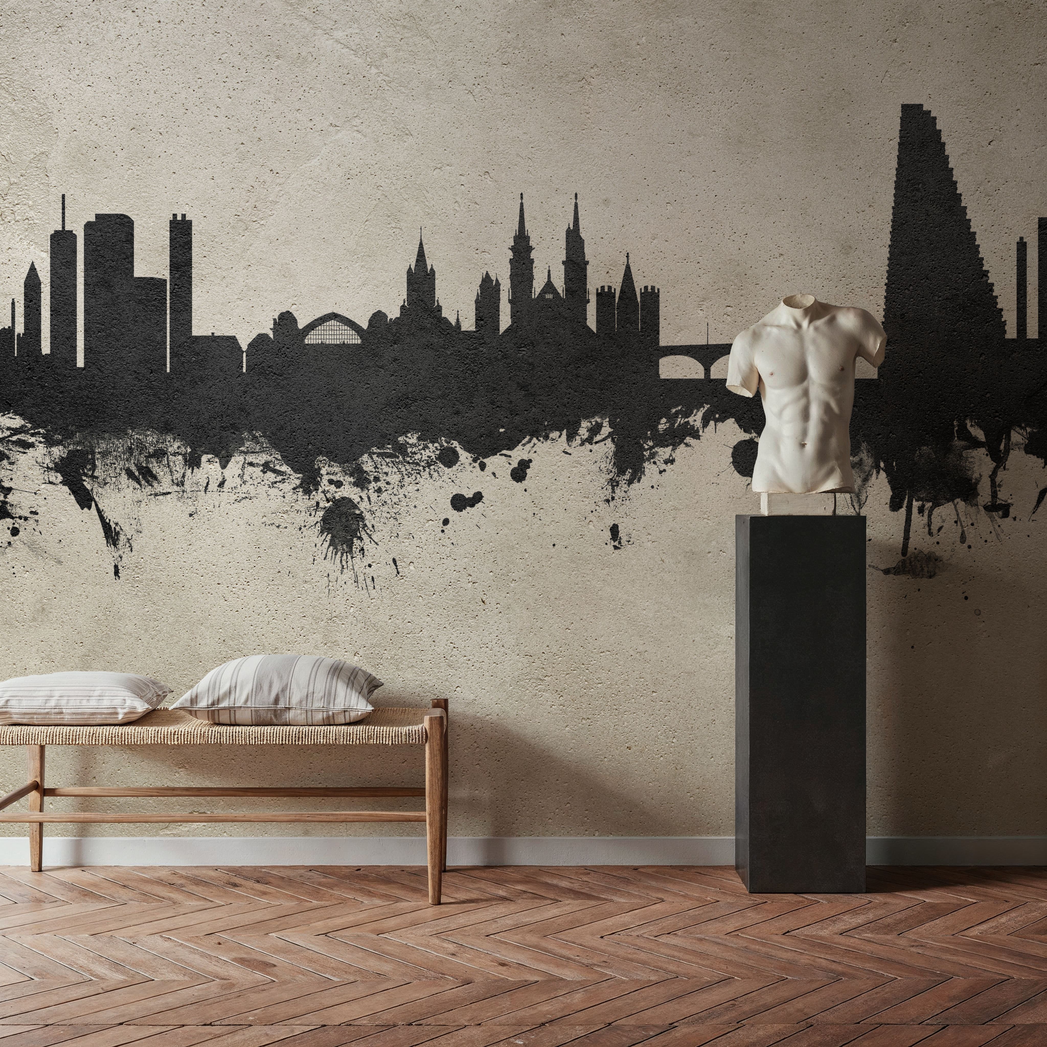 Wall Mural - Basel Switzerland Skyline Concrete - Abstract mural wallpaper - Gray - Bedroom - Wallism US - Premium, Textured or Peel & Stick