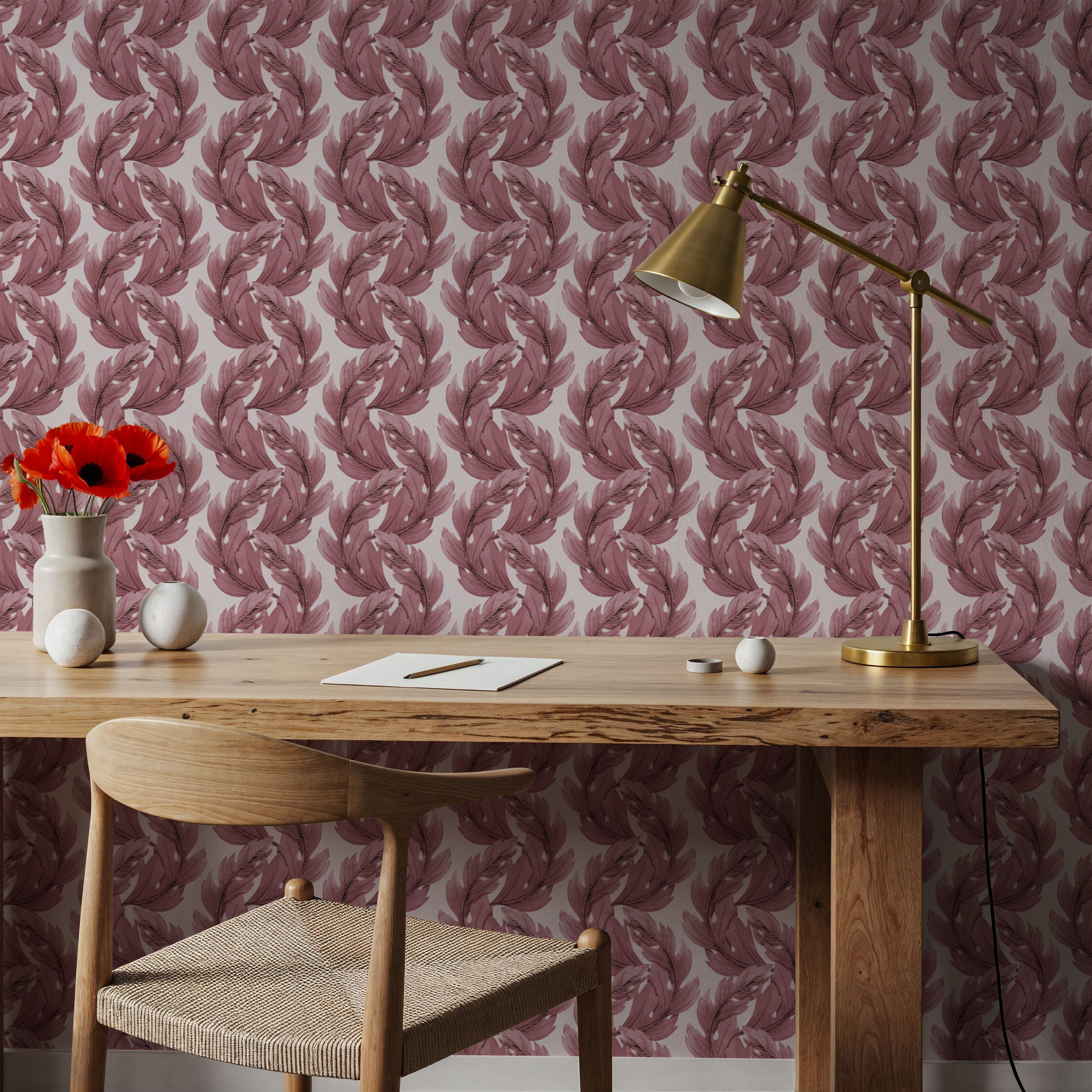 Verdant Plume, Chalky Rose, Wallpaper