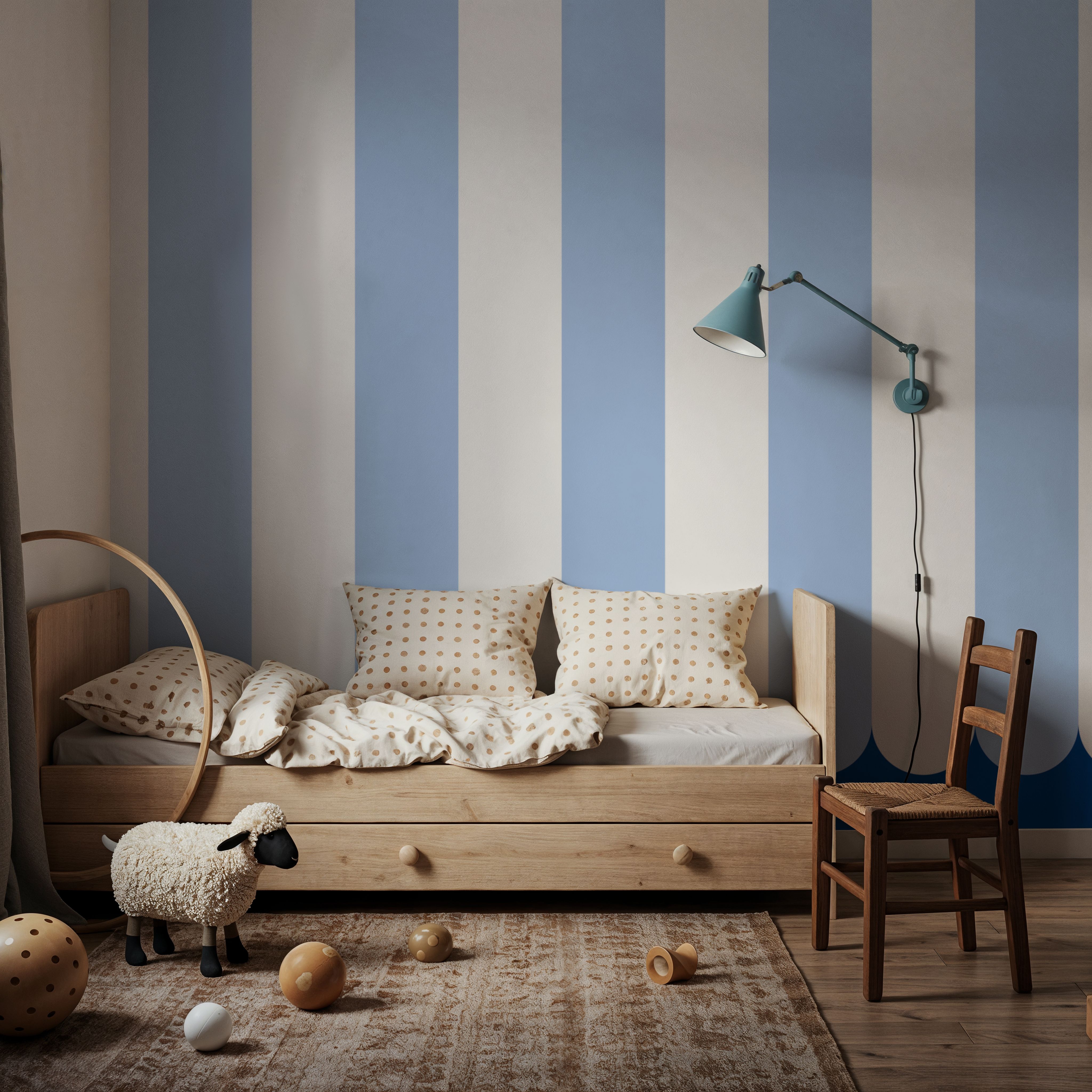 Scalloped Circus Stripes, Baby Blue