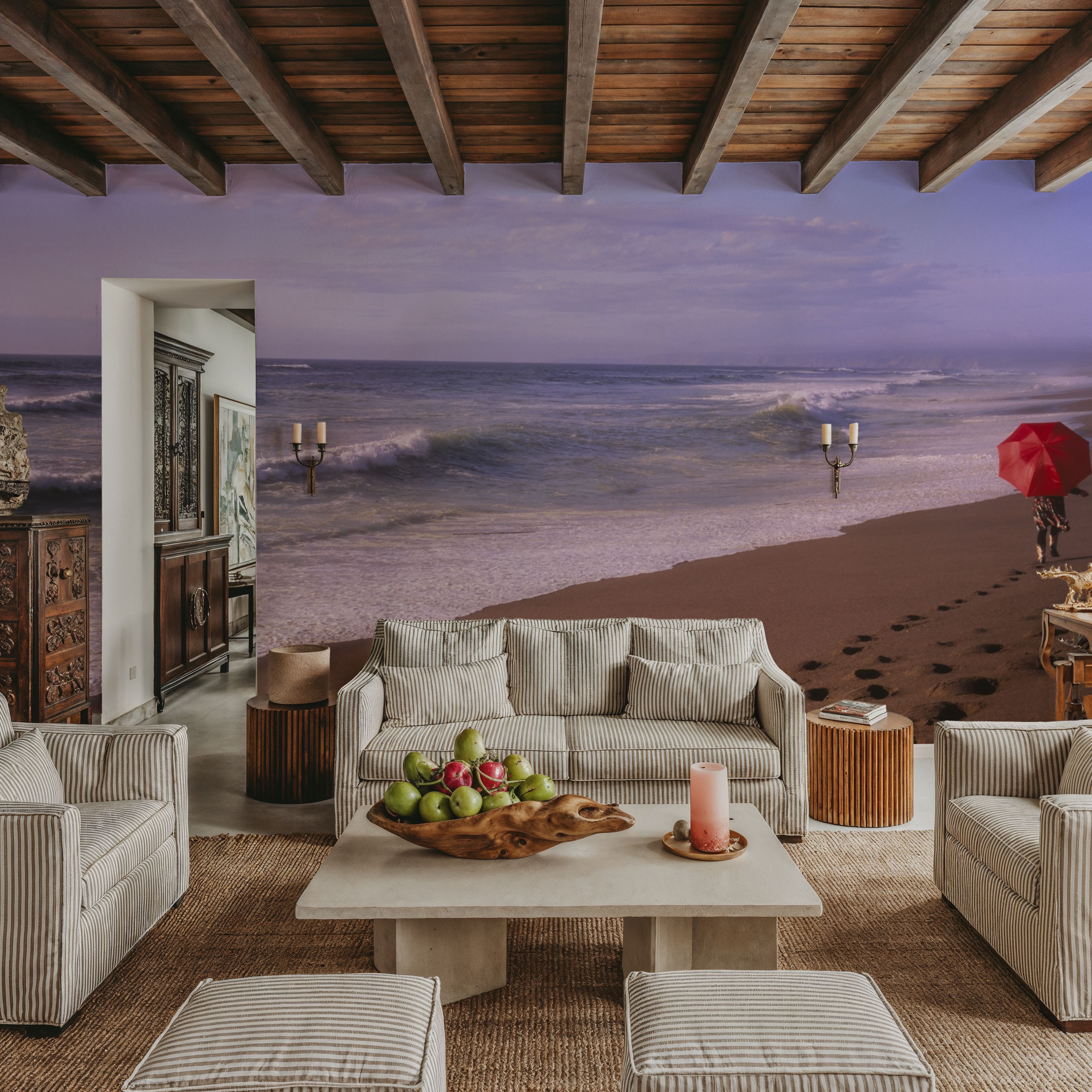 Crimson Stroll by the Shore