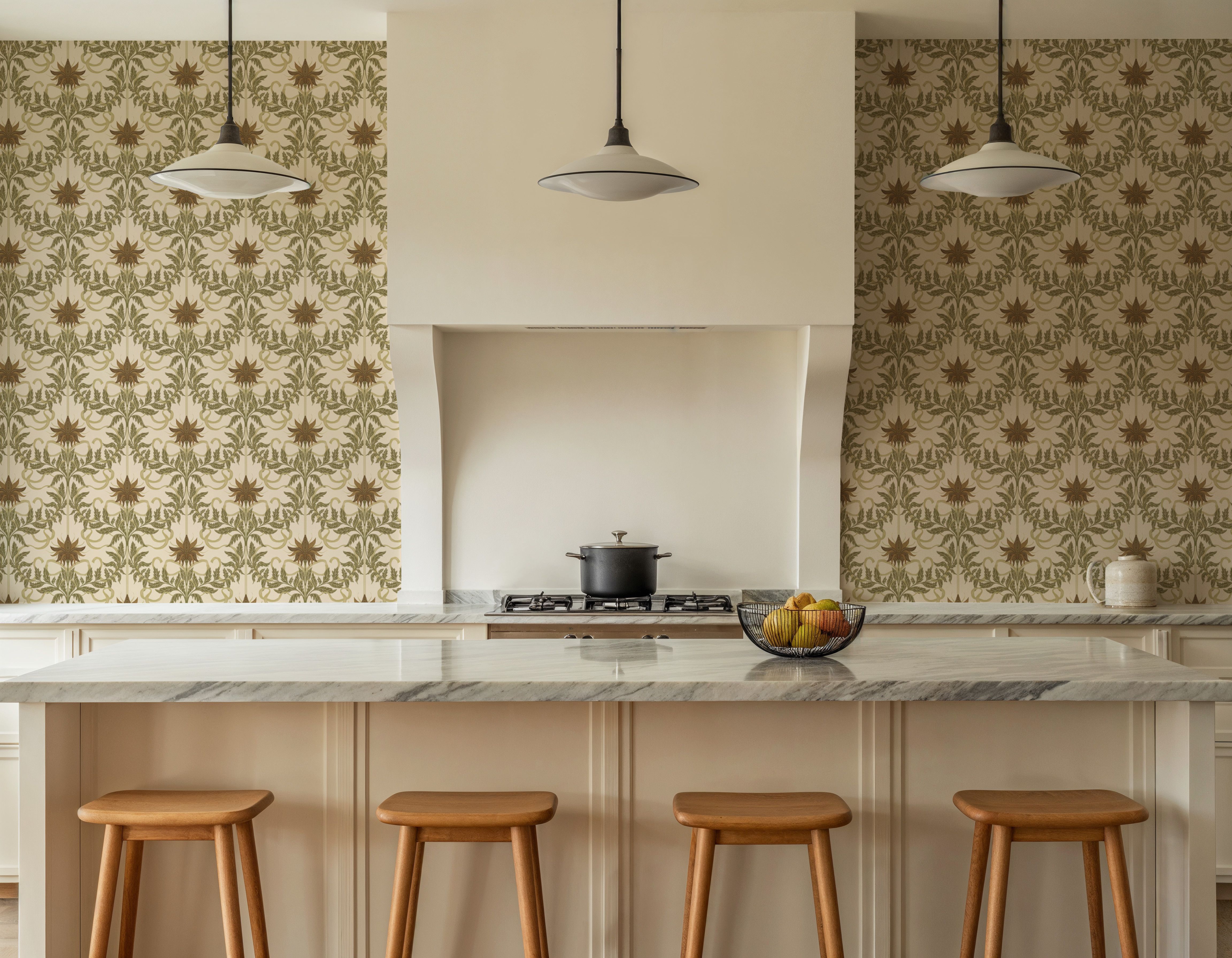 Floral Damask & Bows, Cream