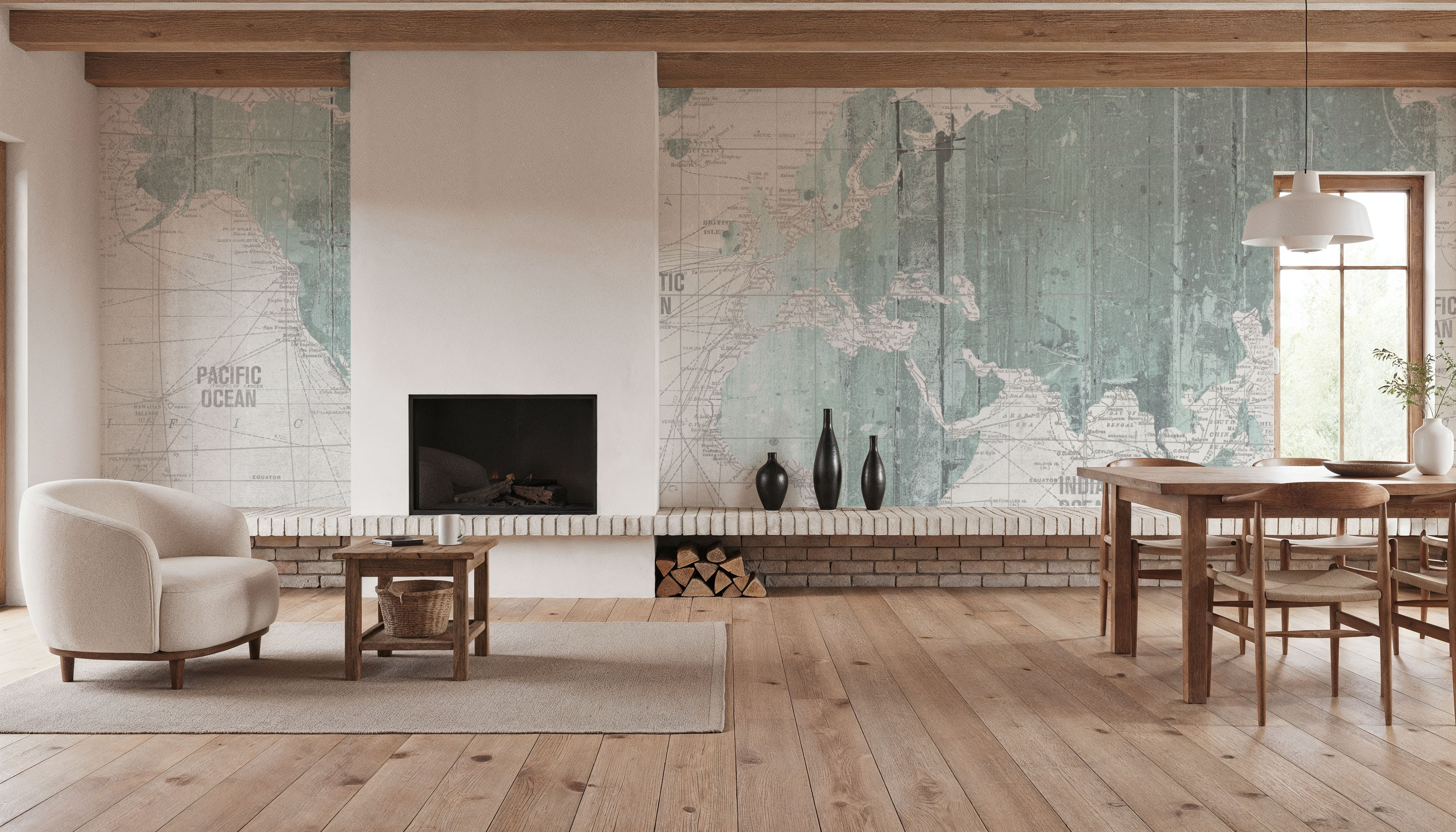 Old World Map Mint Gray