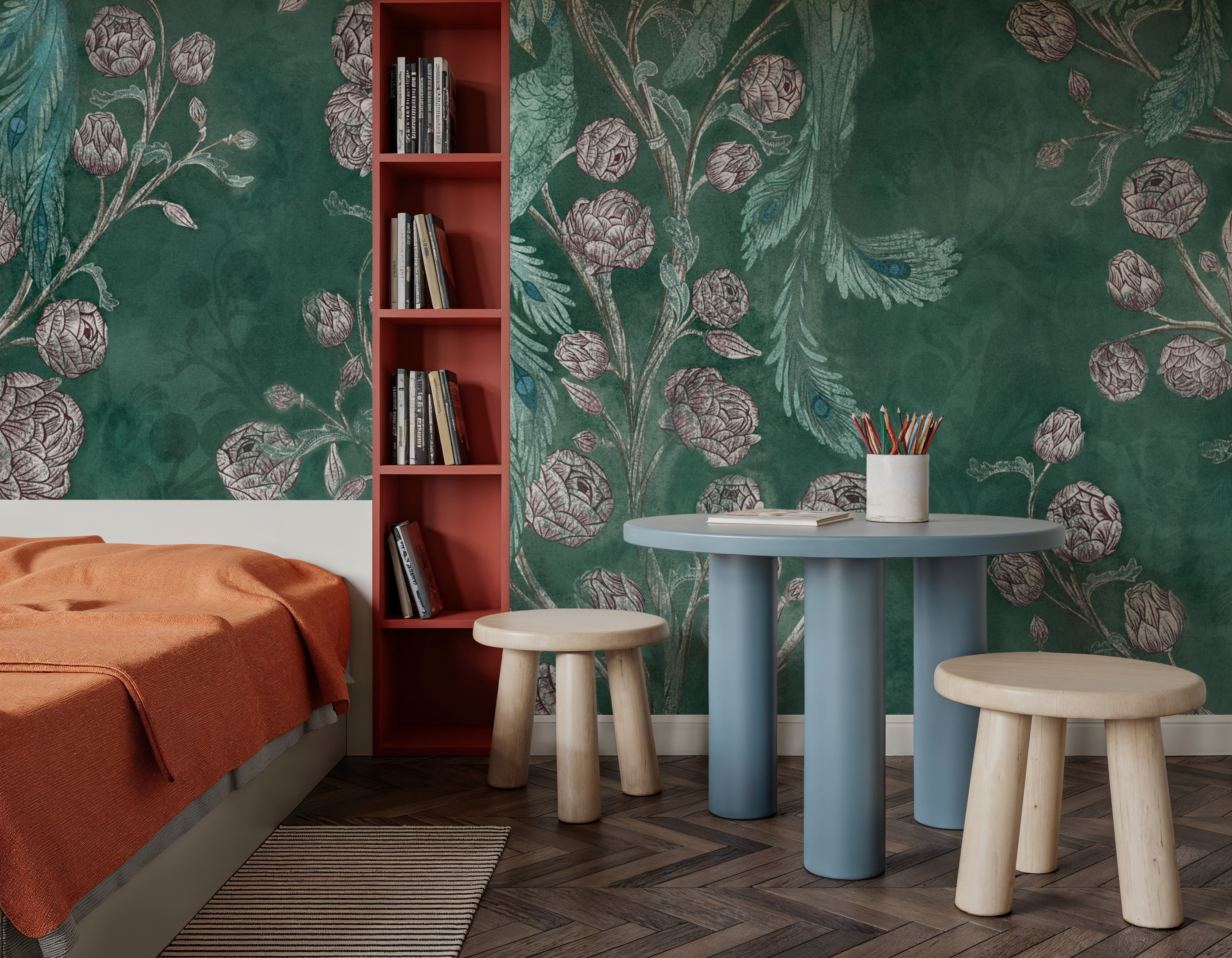 Peacock and Peony Chinoiserie Pale Green