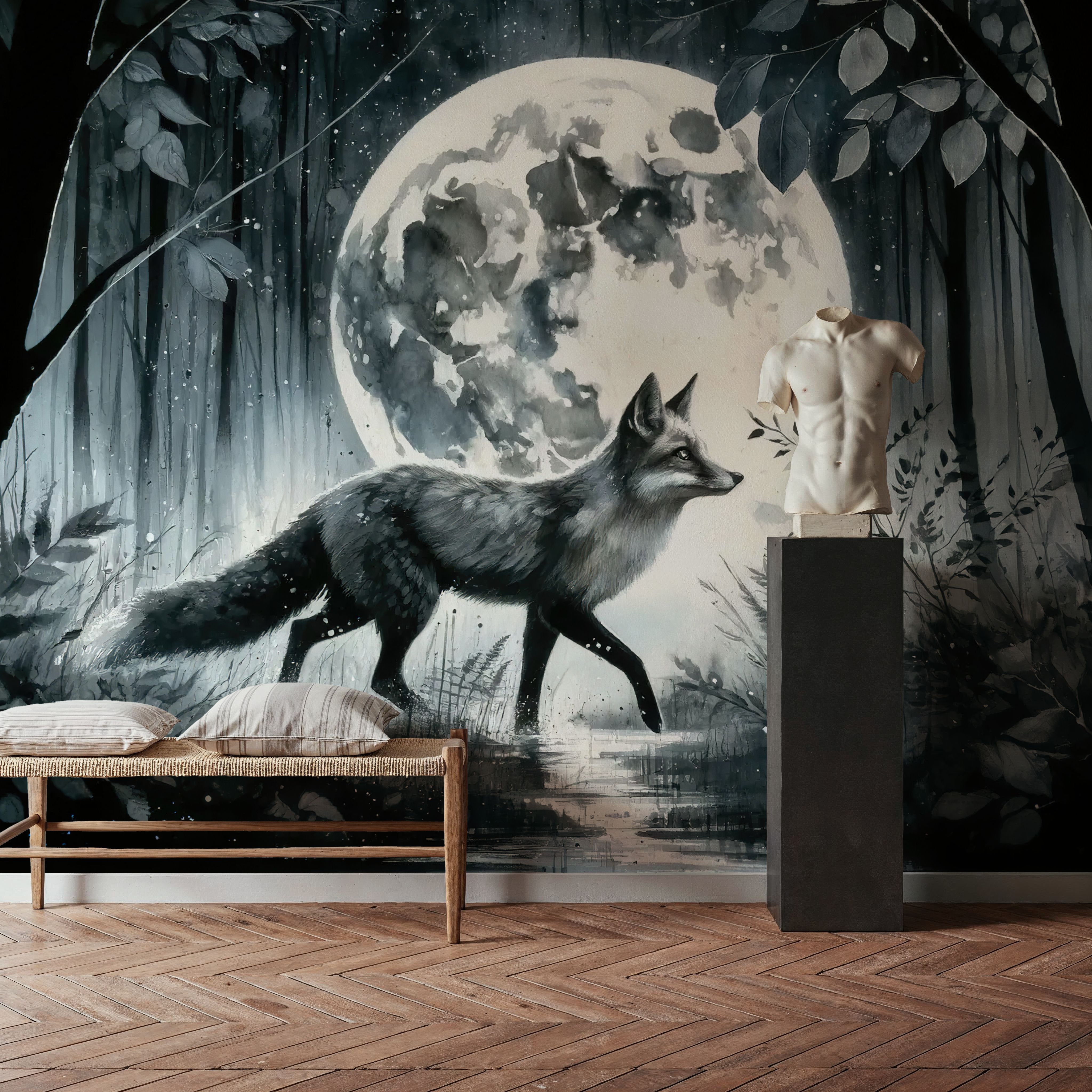 Moonlit Solitude in the Midnight Forest