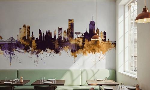 Boston Massachusettes Skyline Purple & Gold