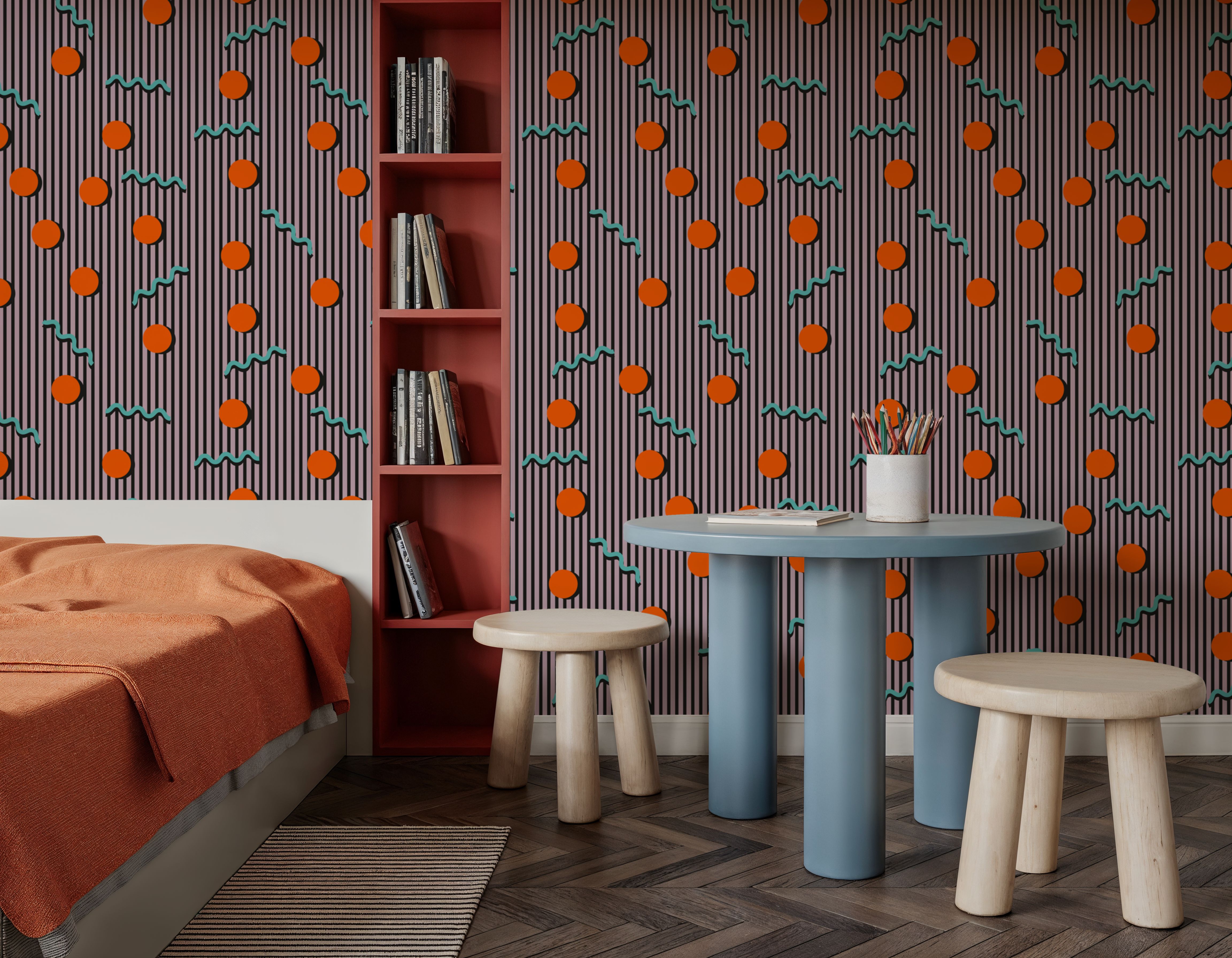 Memphis Dots & Stripes, Pink