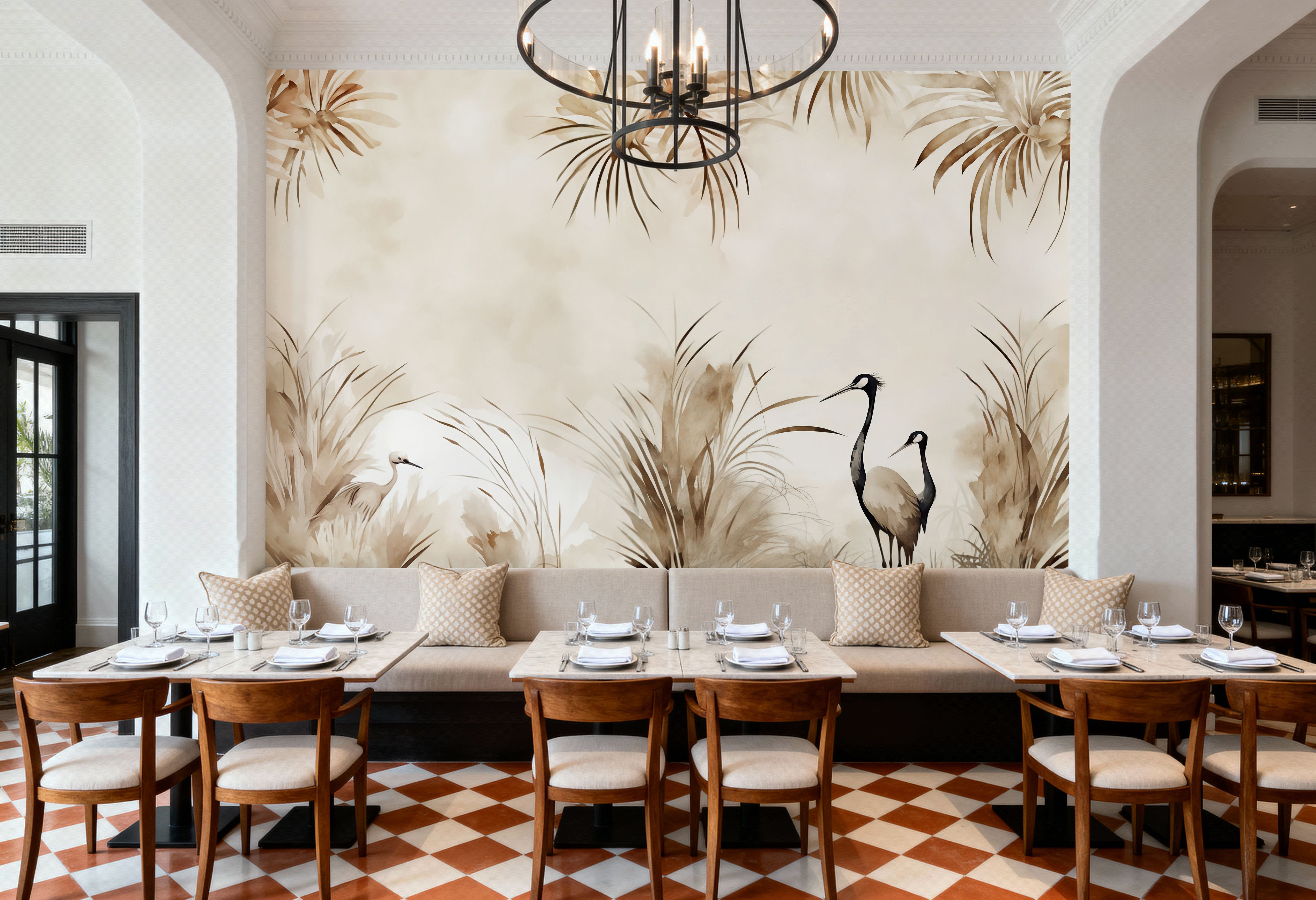 Cranes in a Field Yellow