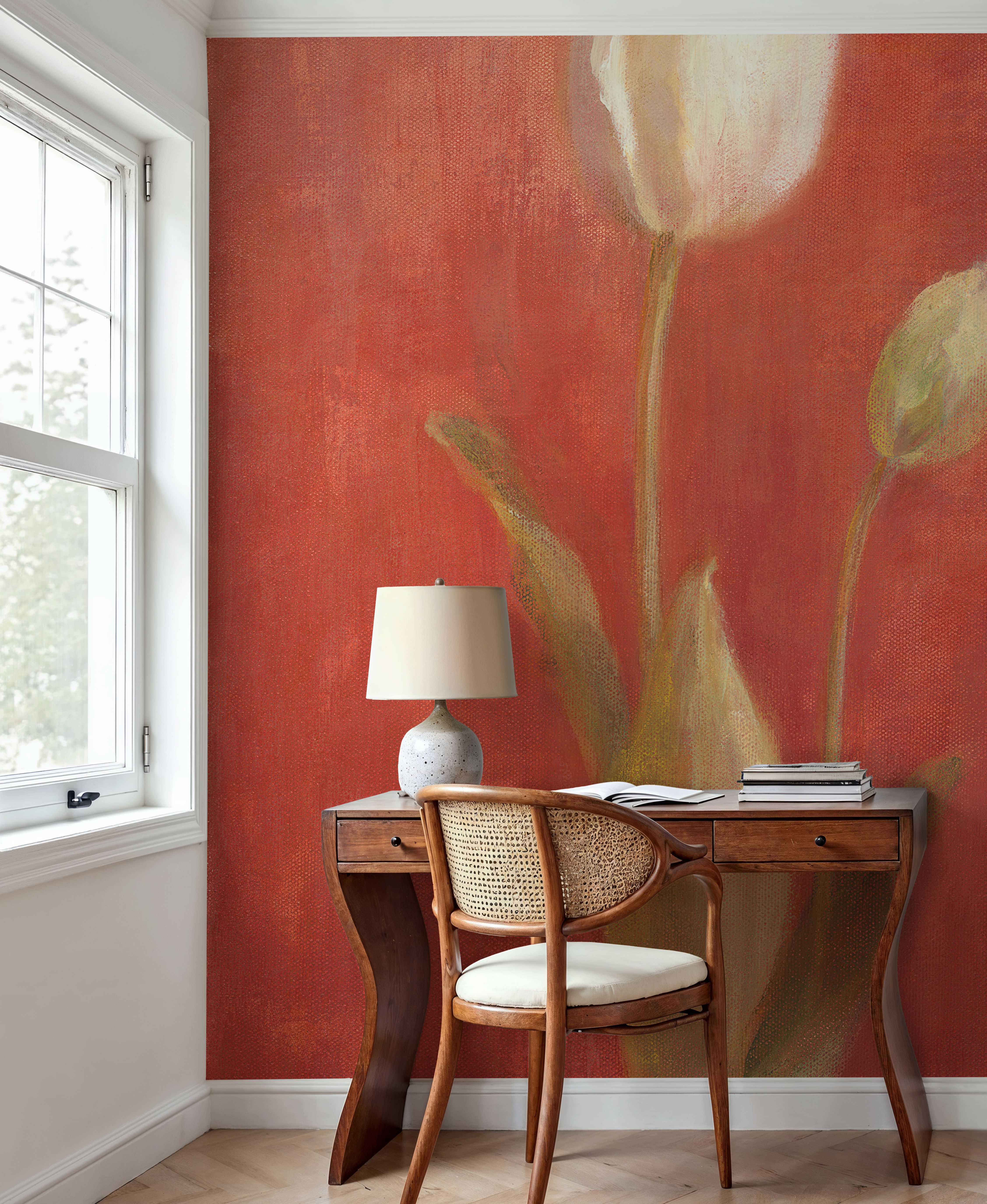 White Tulips on Red