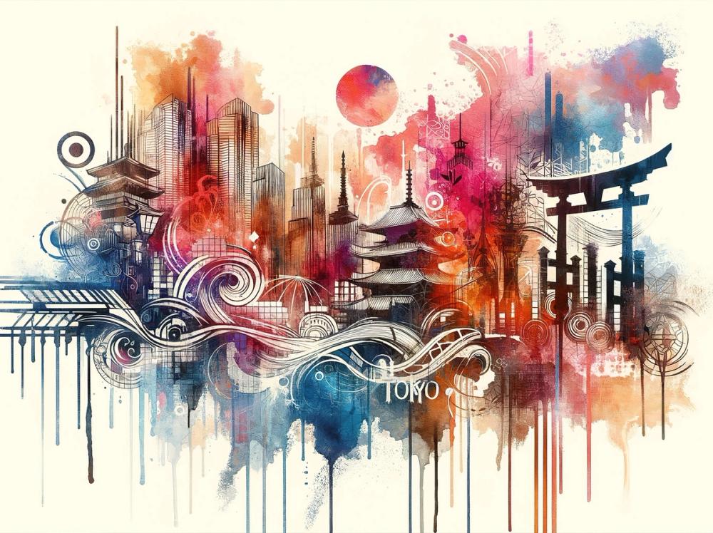 Watercolor Skyline Tokyo II