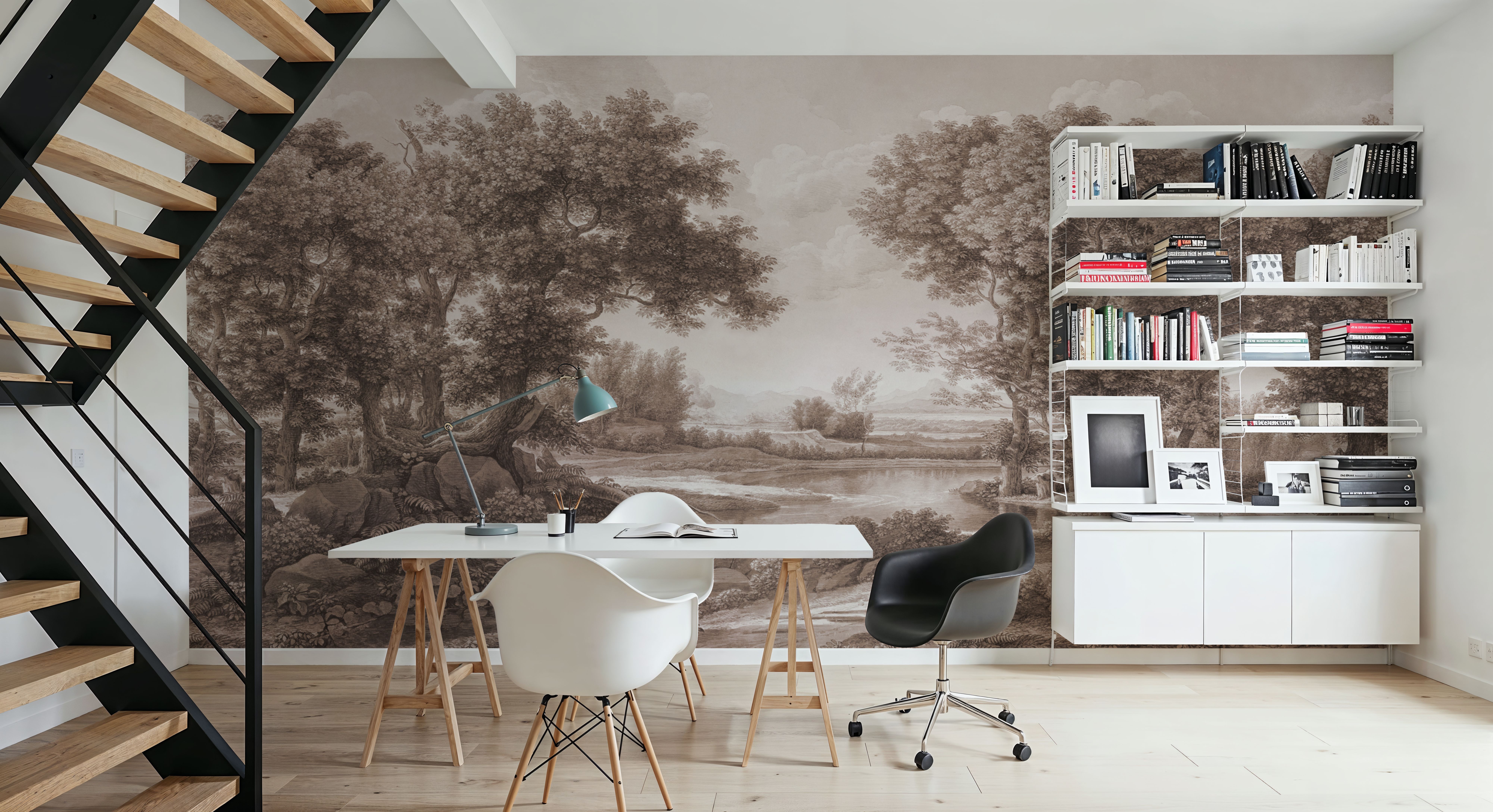 Riverbank Oak Landscape, Sepia