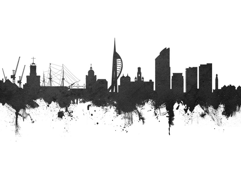 Portsmouth England Skyline Black & White
