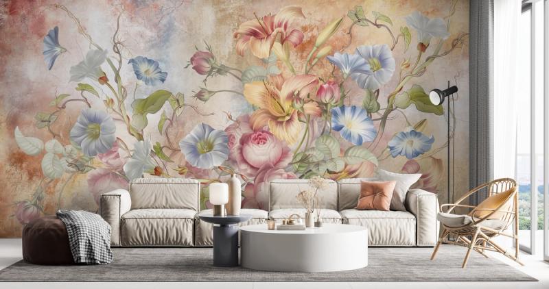 Floral Grunge Singing wallpaper mural 100% PVC-free and non-toxic