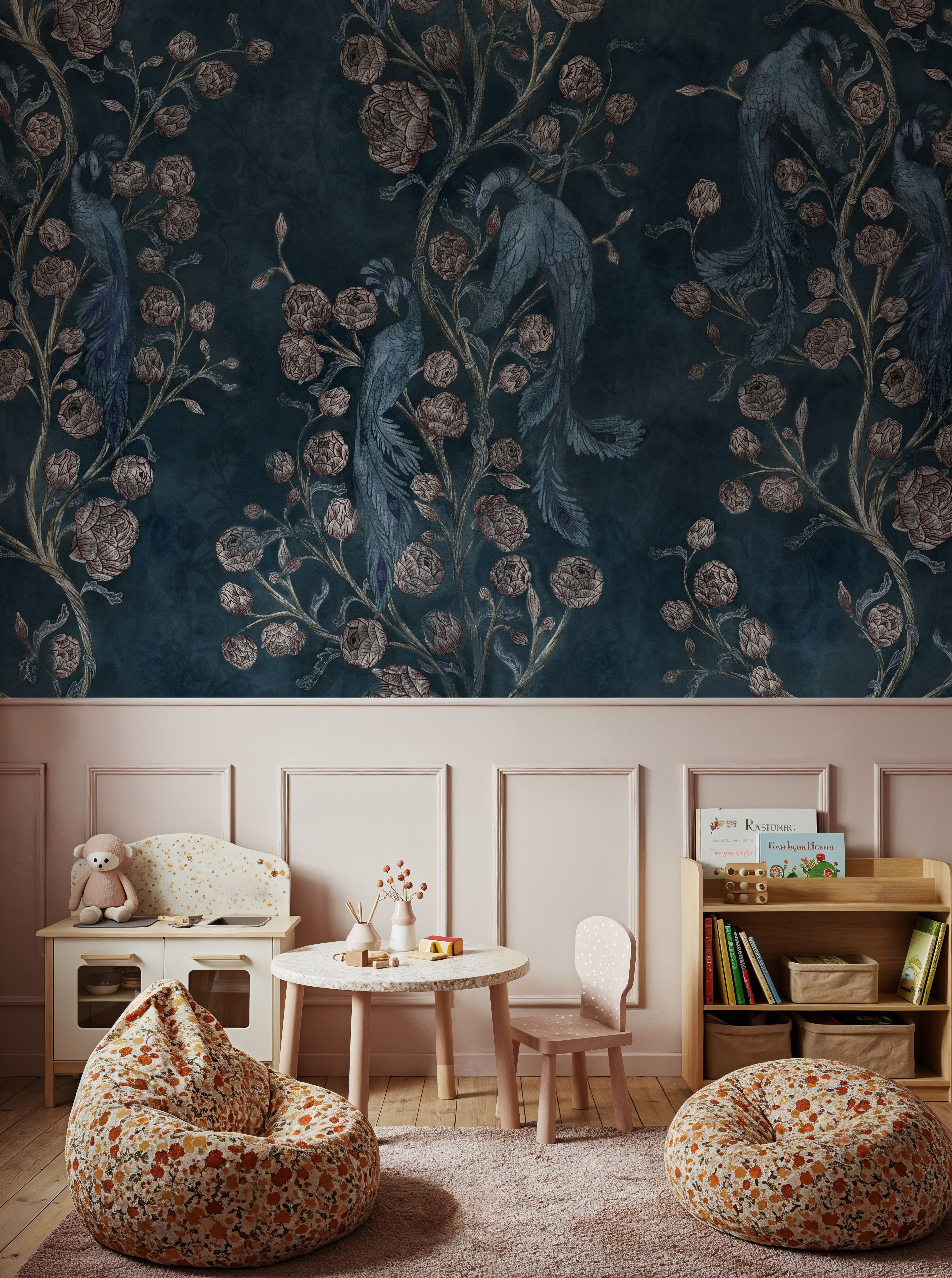 Peacock and Peony Chinoiserie Navy