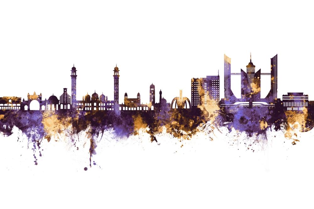 Faislabad Pakistan Skyline Purple & Gold