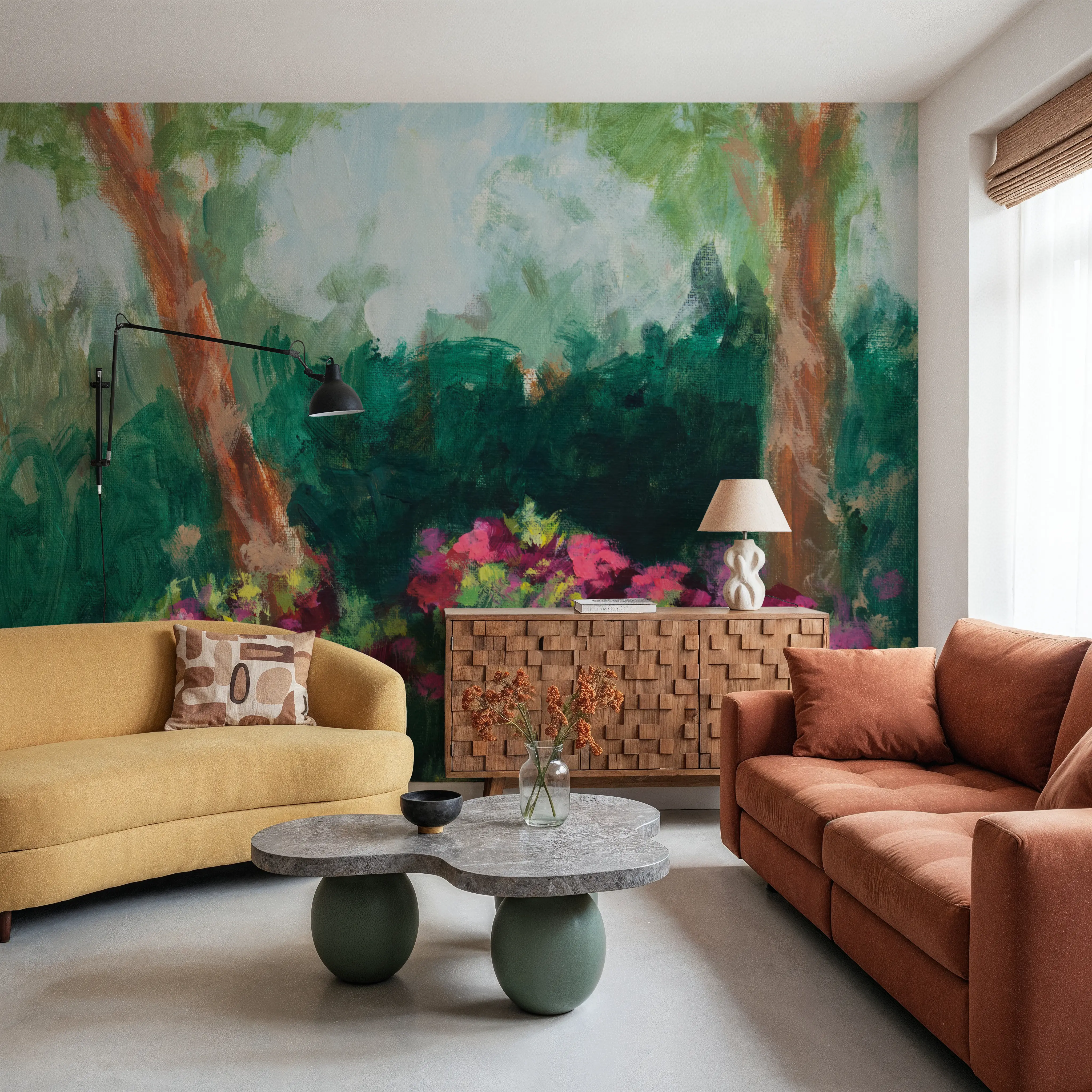 Papier Peint Panoramique - Garden Azaleas en Plein Air - Floral Forêt - Vert - Chambre - Wallism Belgique - Encollage au mur ou Autocollant