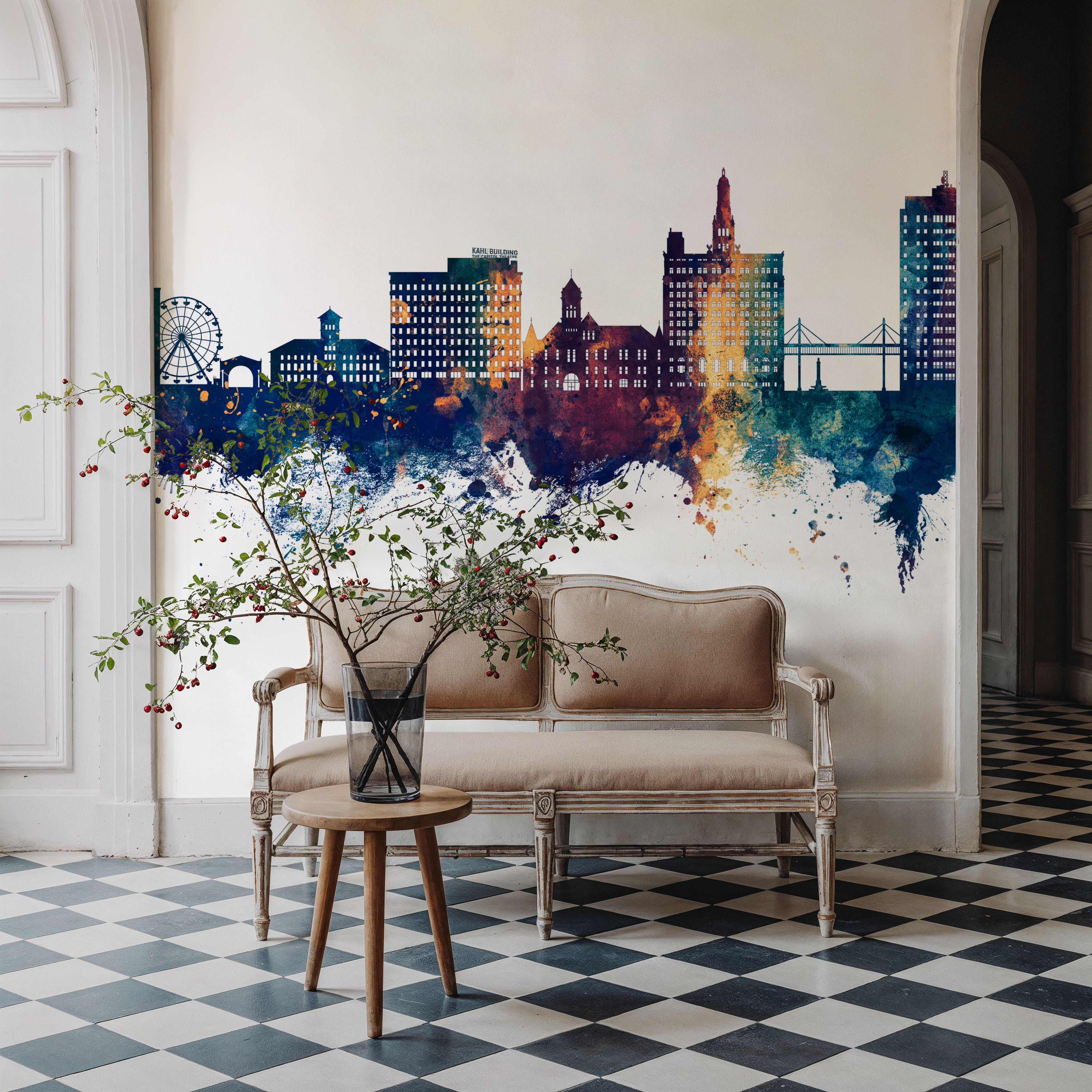 Davenport Iowa Skyline Blue & Bronze