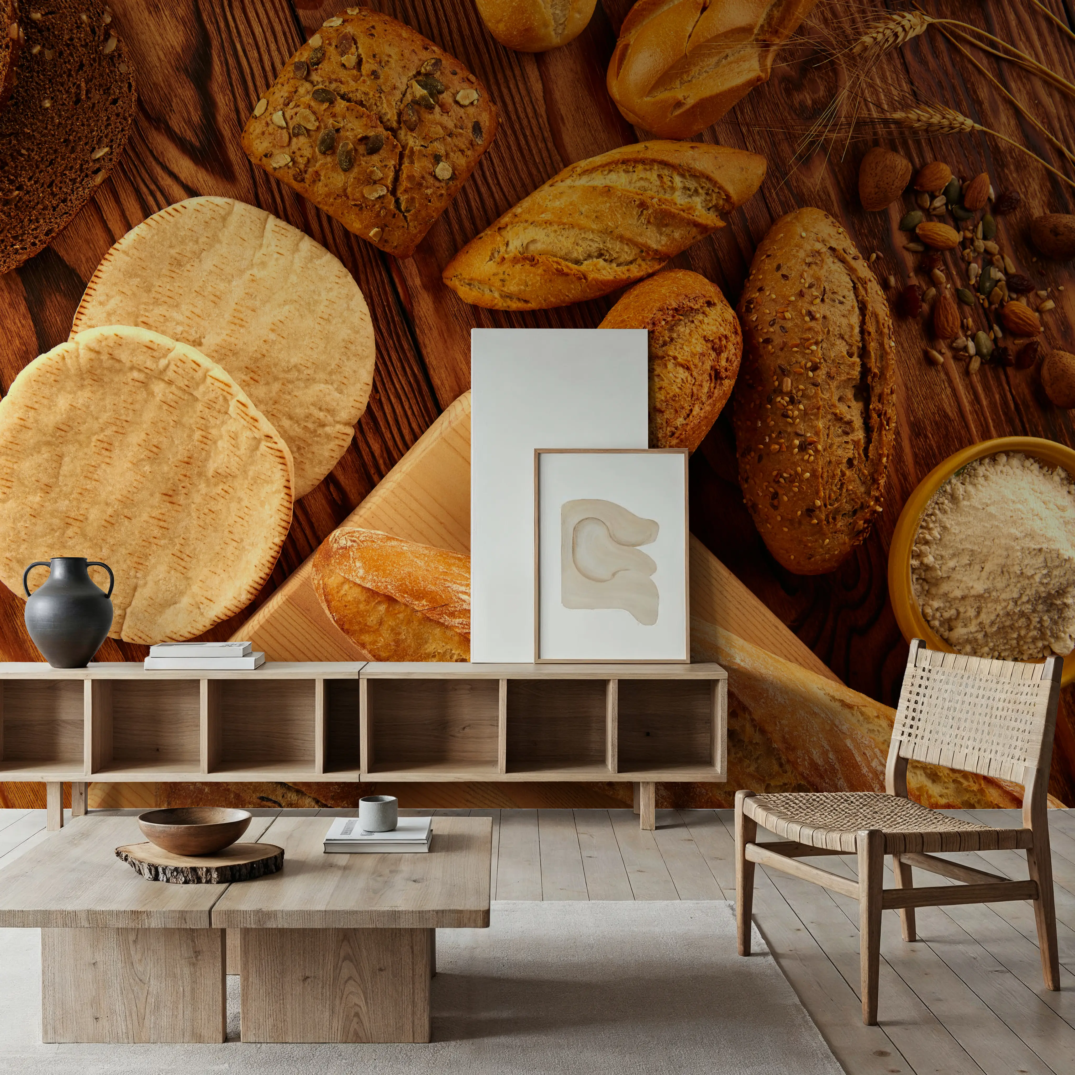 Fotobehang - Break Bread - Eten en Drinken Mural - Bruin - Gangtrappen - Wallism België - Zelfklevend of Vliesbehang