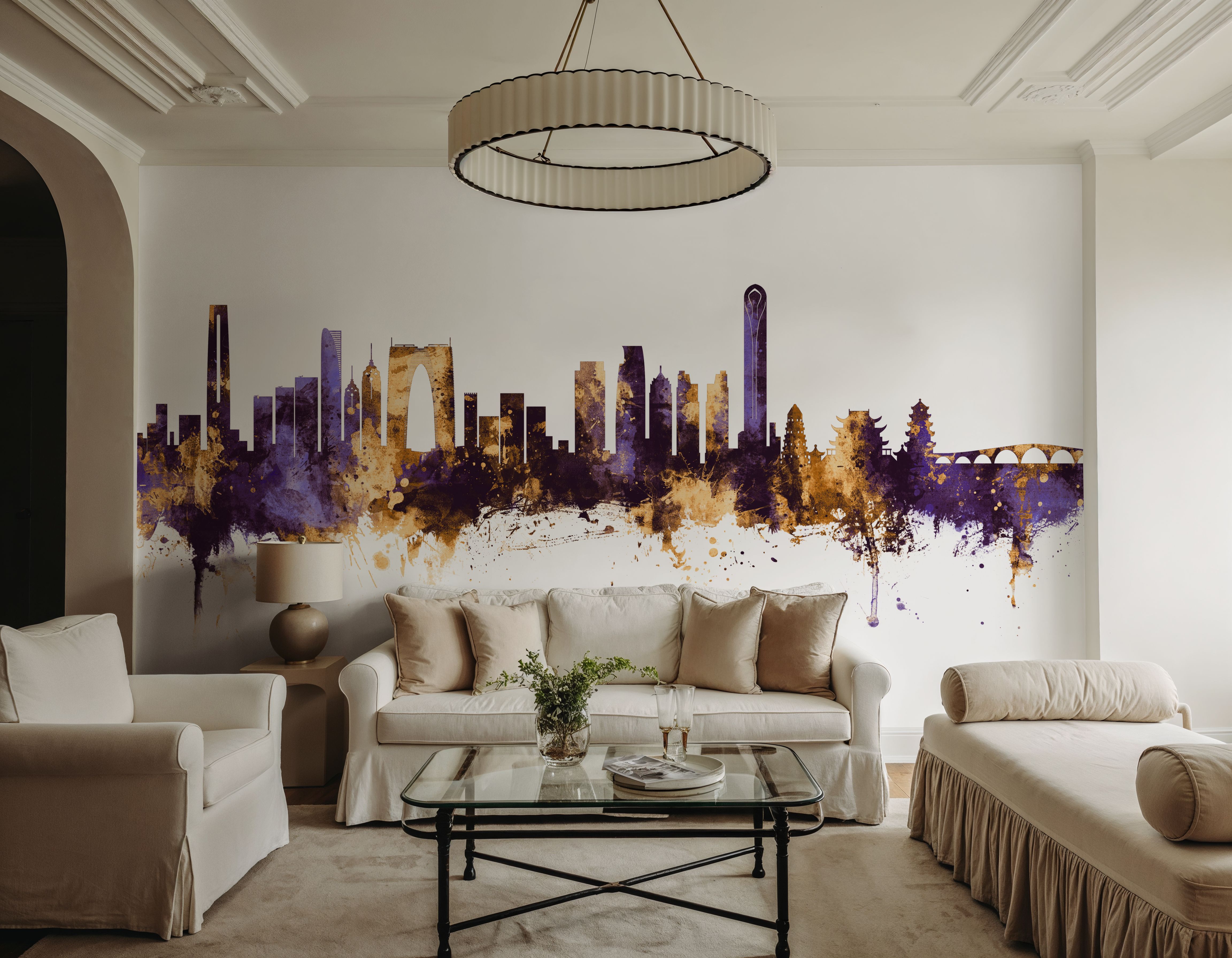 Suzhou China Skyline Purple & Gold, Papel pintado