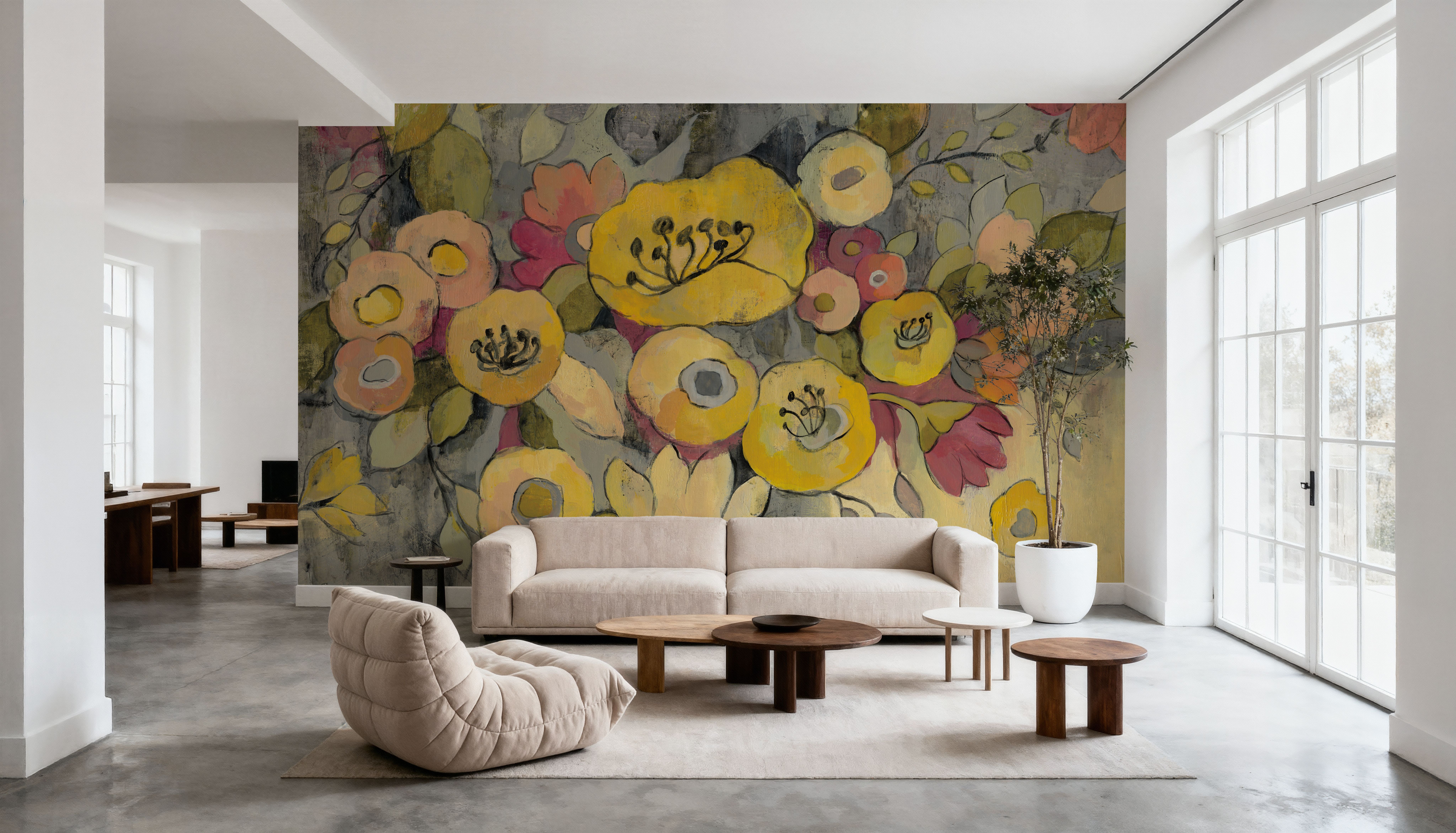 Yellow Floral Duo III, Wallpaper