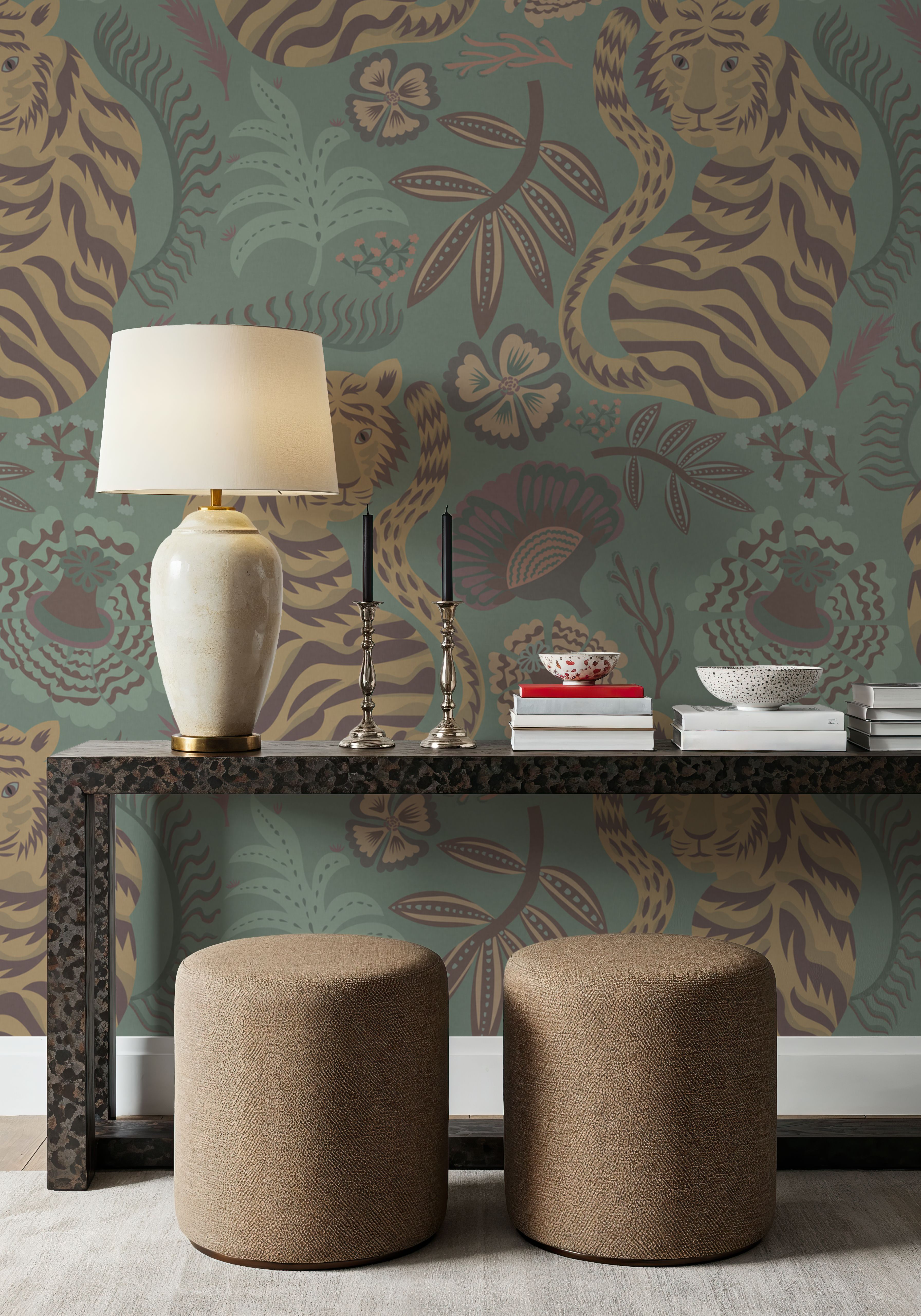 Painterly Tigers Mint, Papier peint
