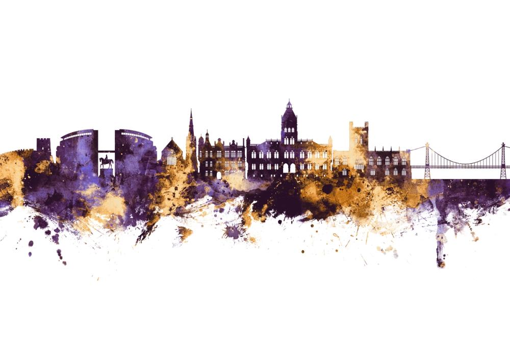 Chester England Skyline Purple & Gold