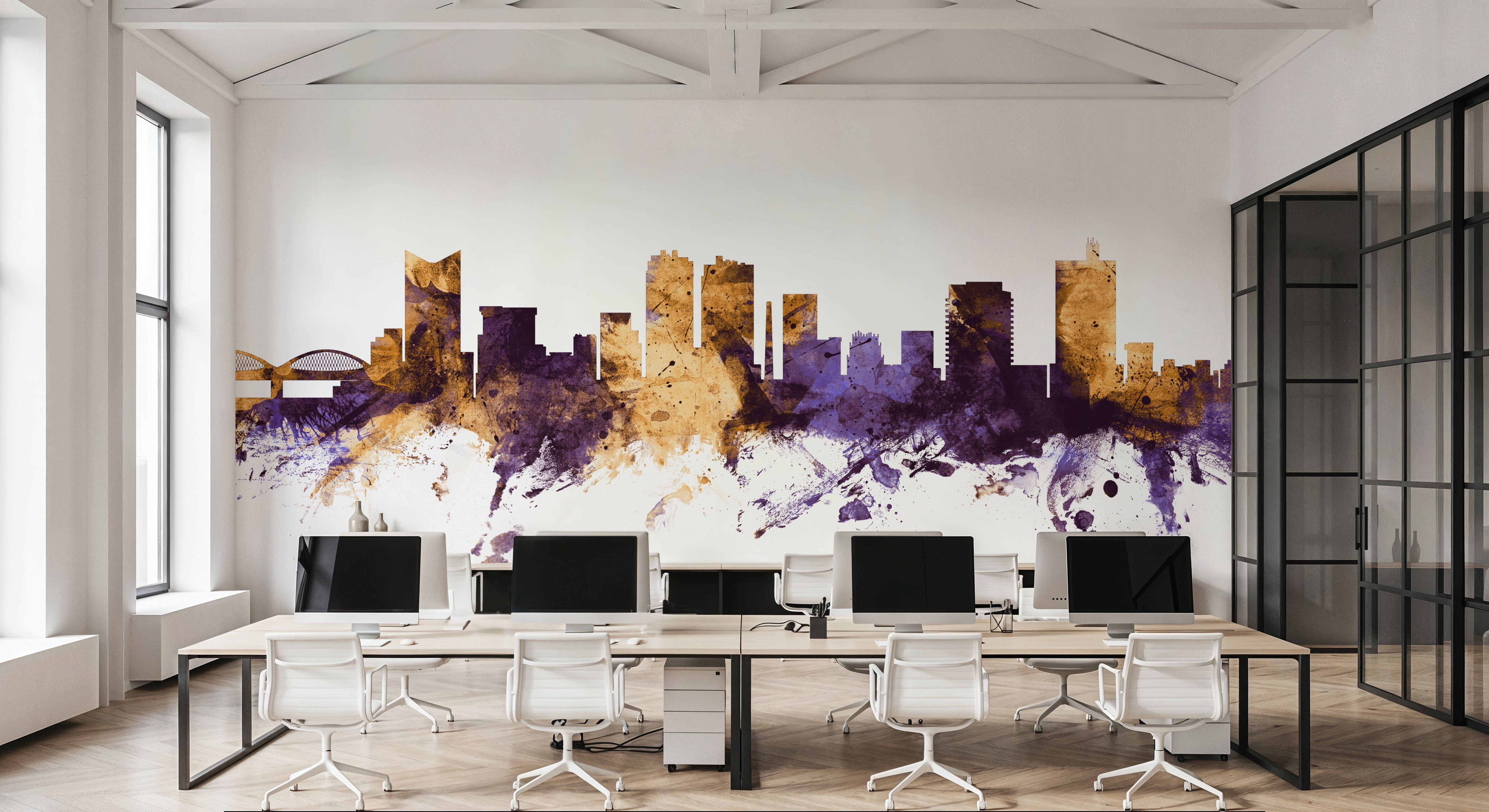 Fort Worth texas Skyline Purple & Gold, Wallpaper