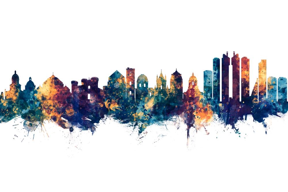 Naples Italy Skyline Blue & Bronze