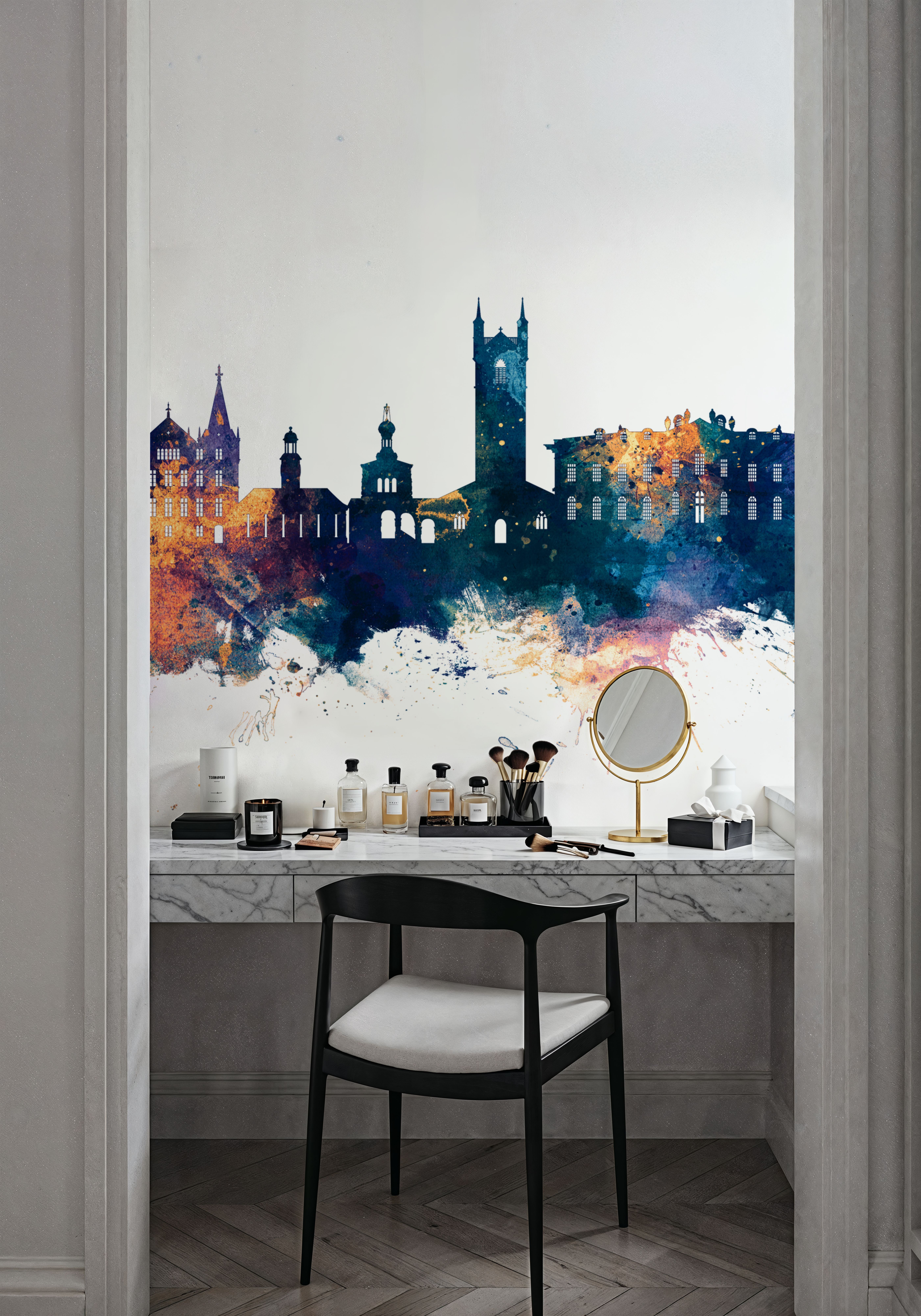 Vevey Switzerland Skyline Blue & Bronze