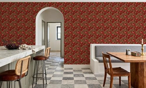 Indial Floral, Vermilion on Maroon