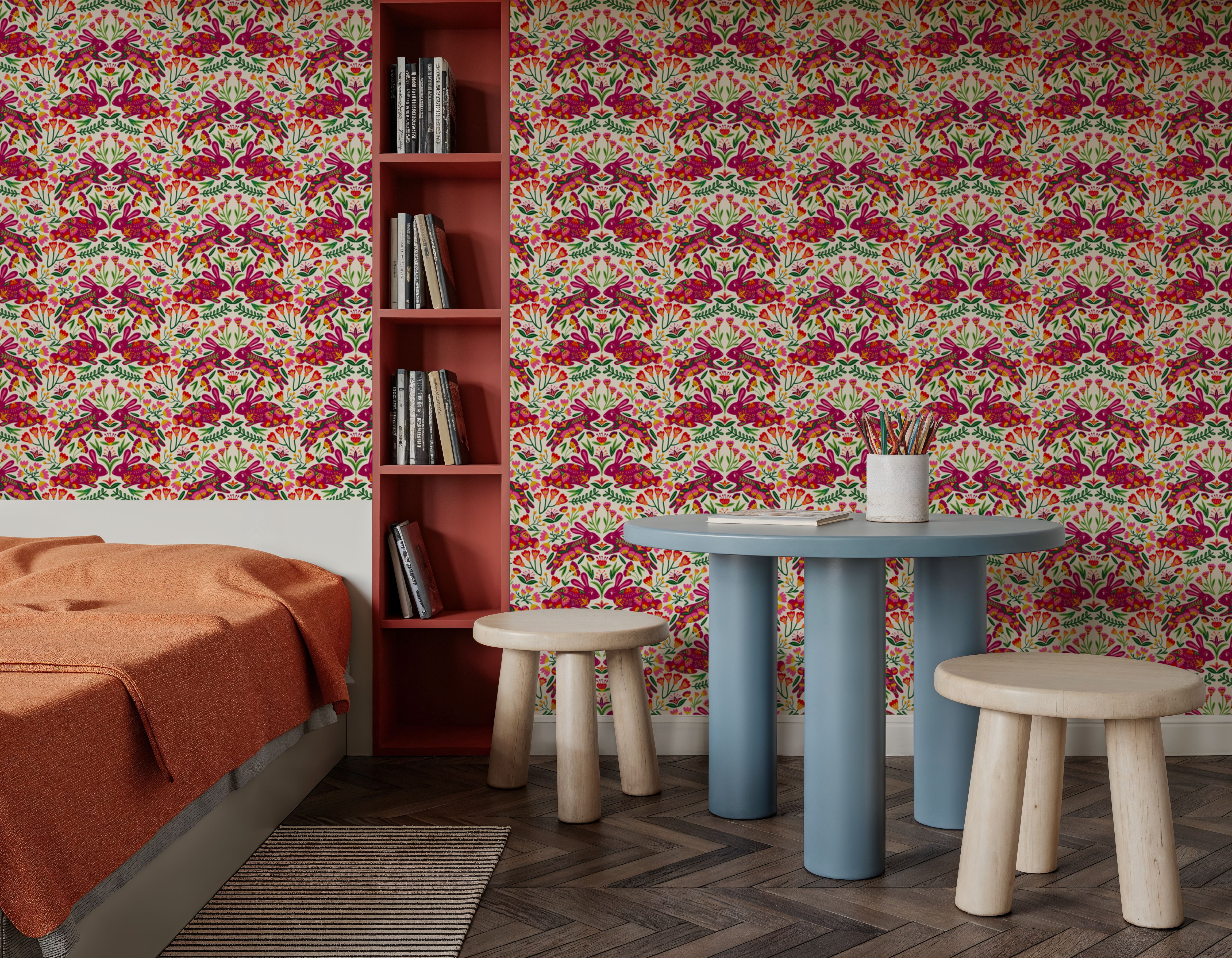 Otomi Rabbits & Flowers Pattern