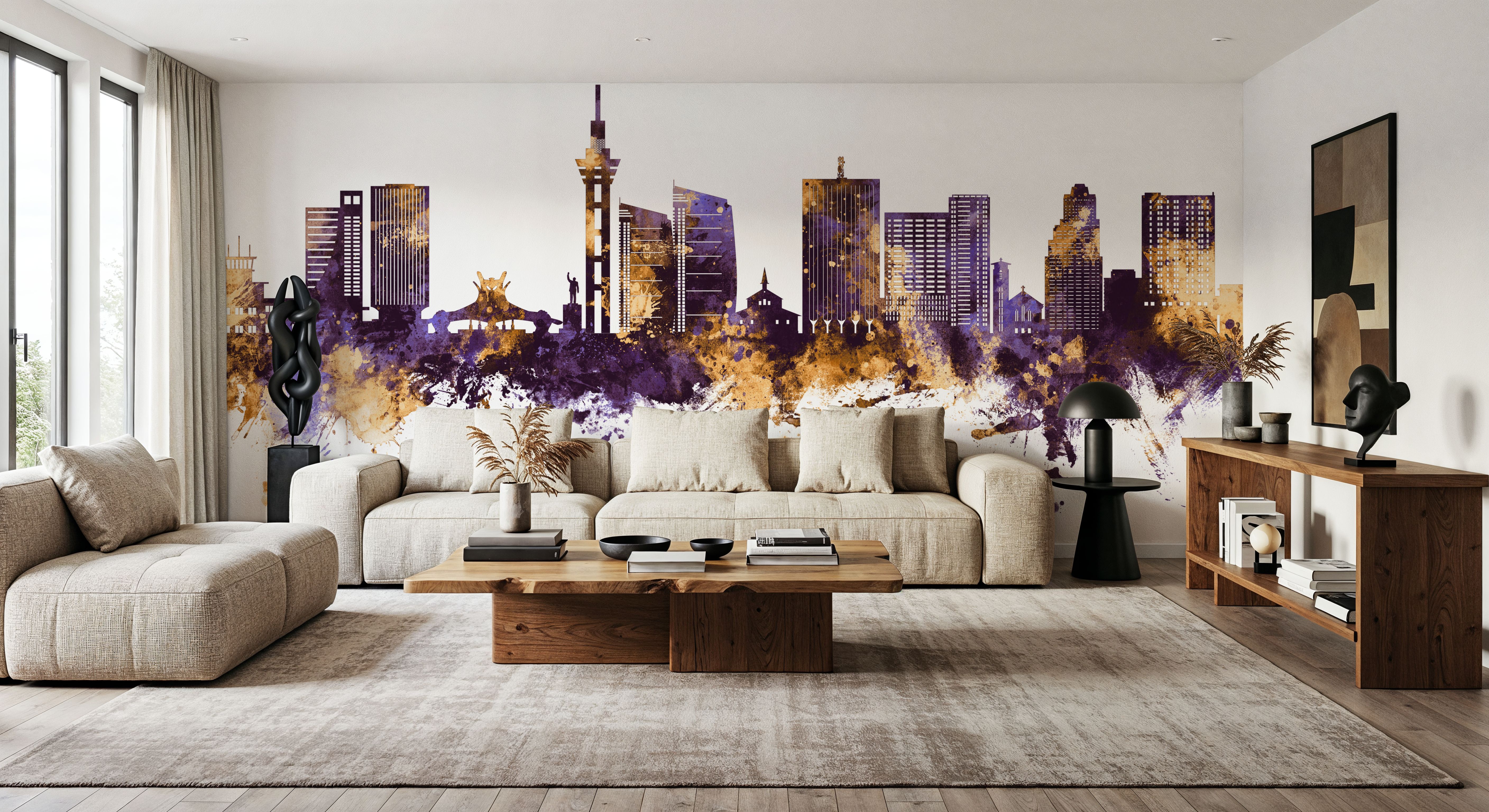Kinshasa Skyline Purple & Gold