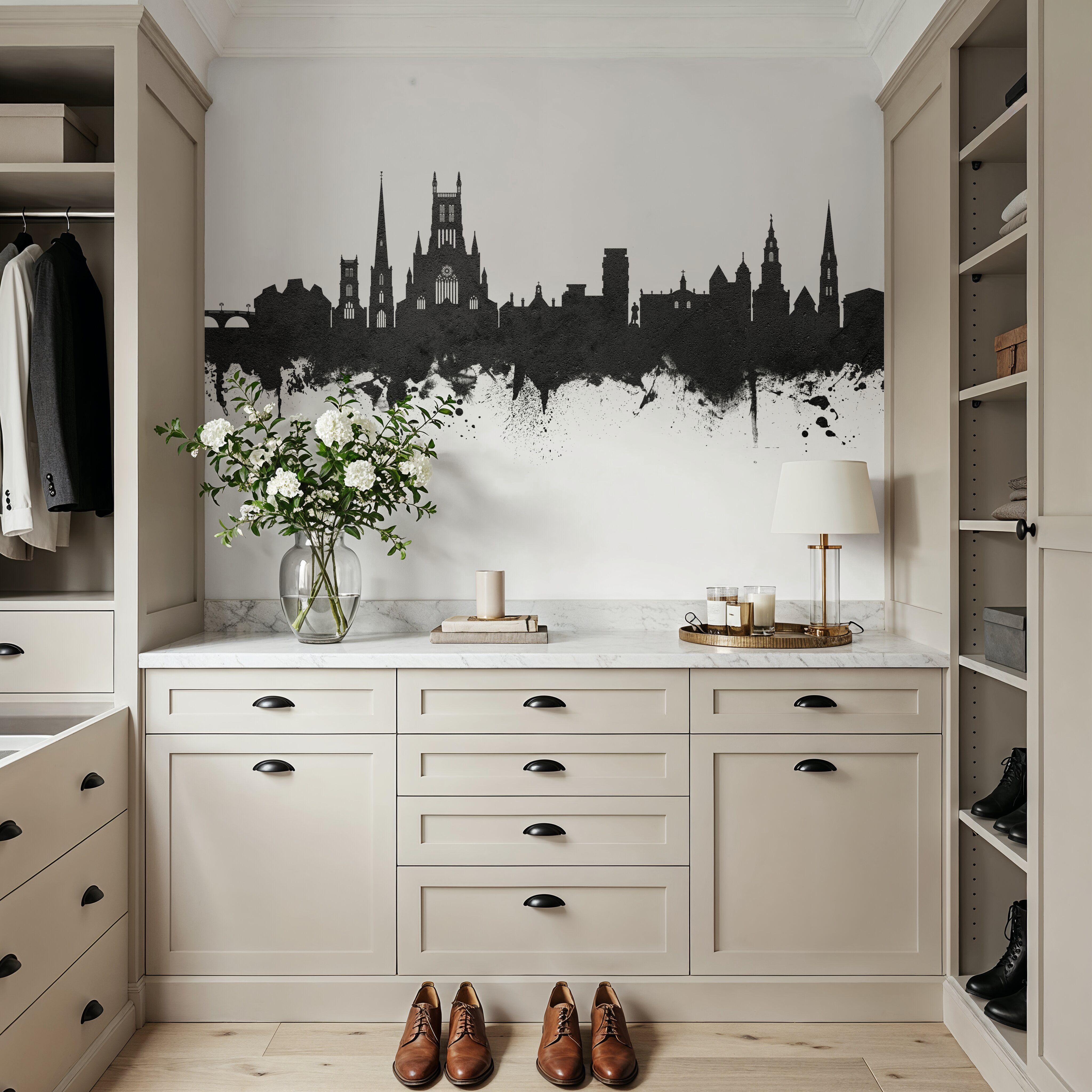 Worcester England Skyline Black & White