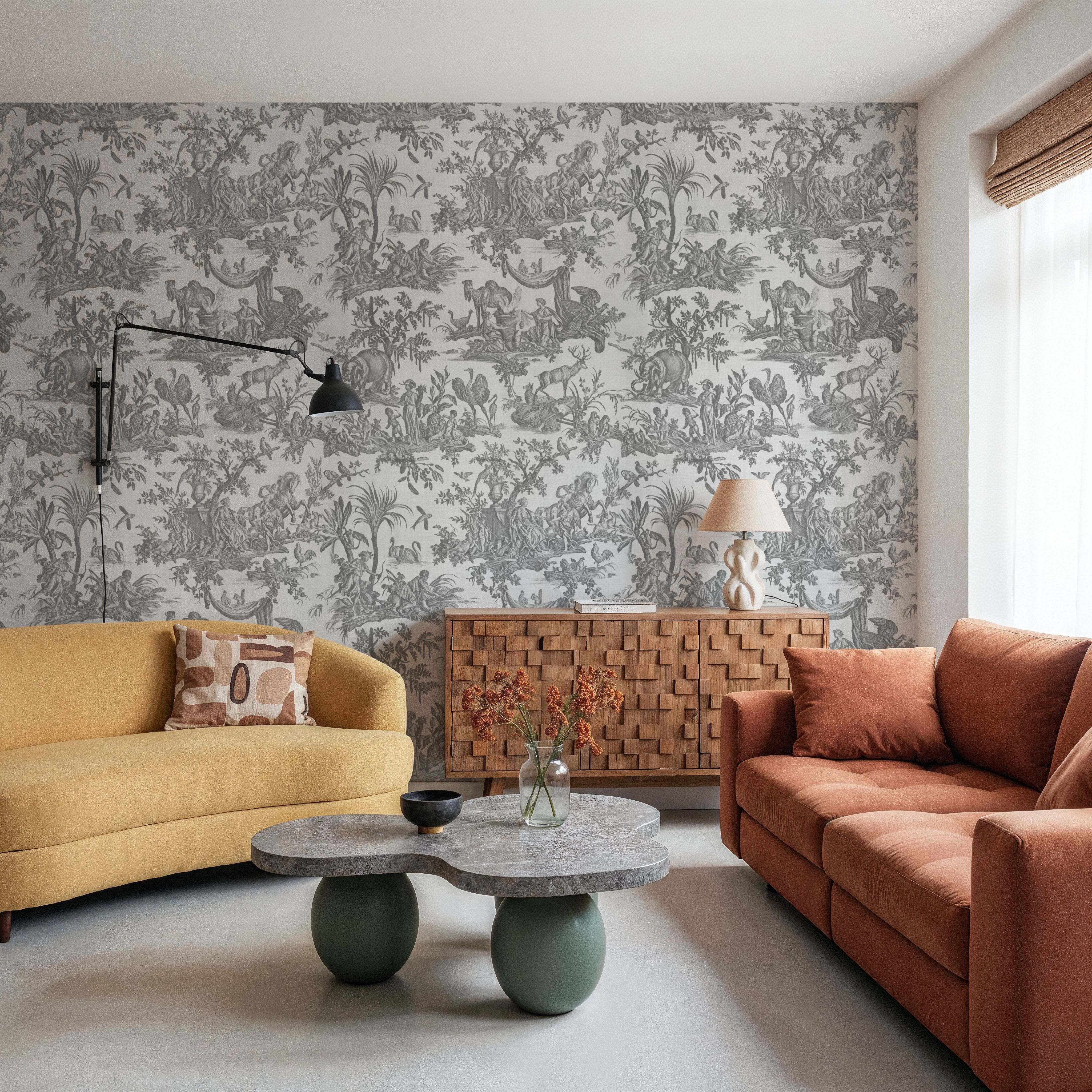 Patinated Linen Toile de Jouy, Stone