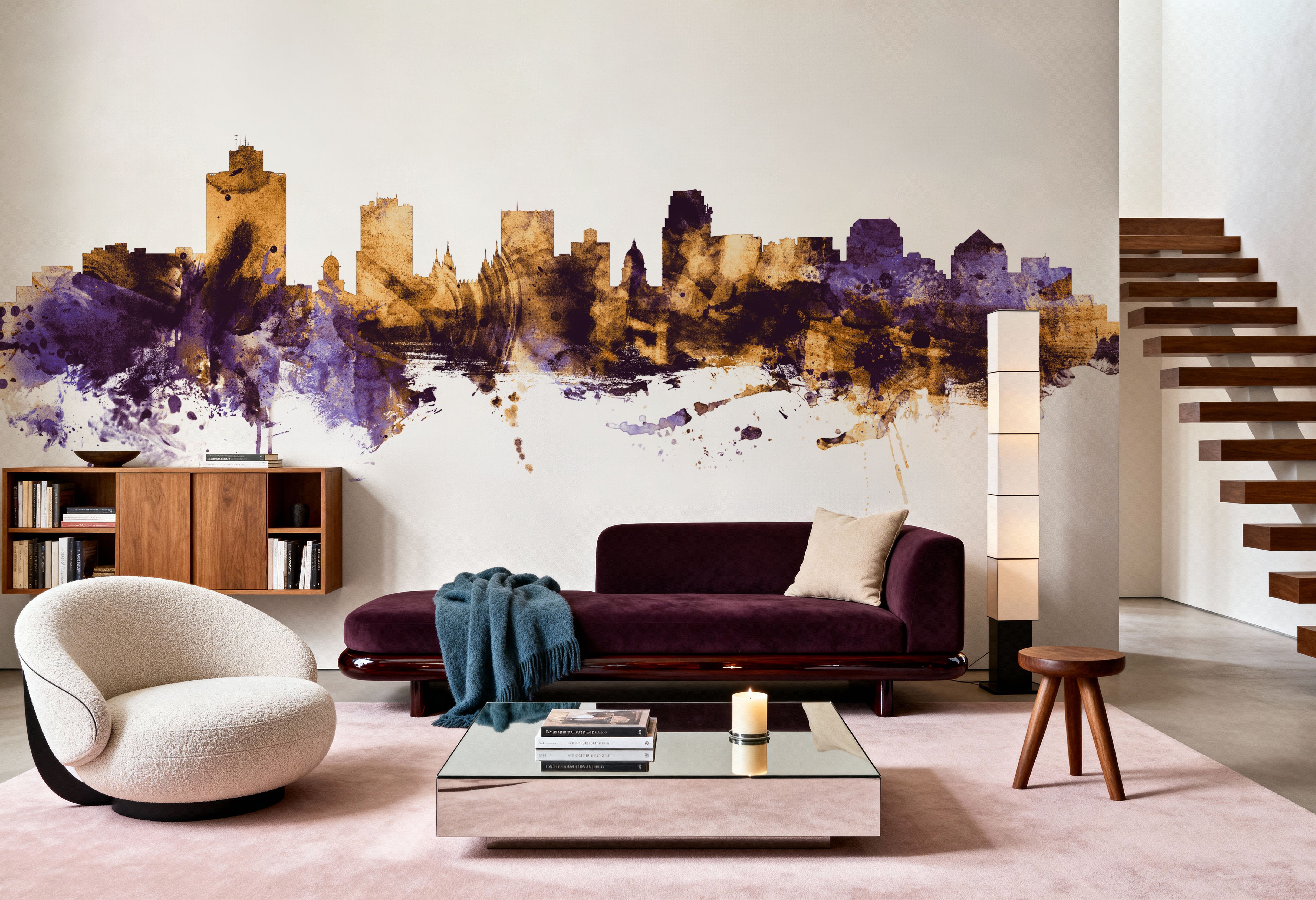 Salt Lake City Utah Skyline Purple & Gold, Wallpaper