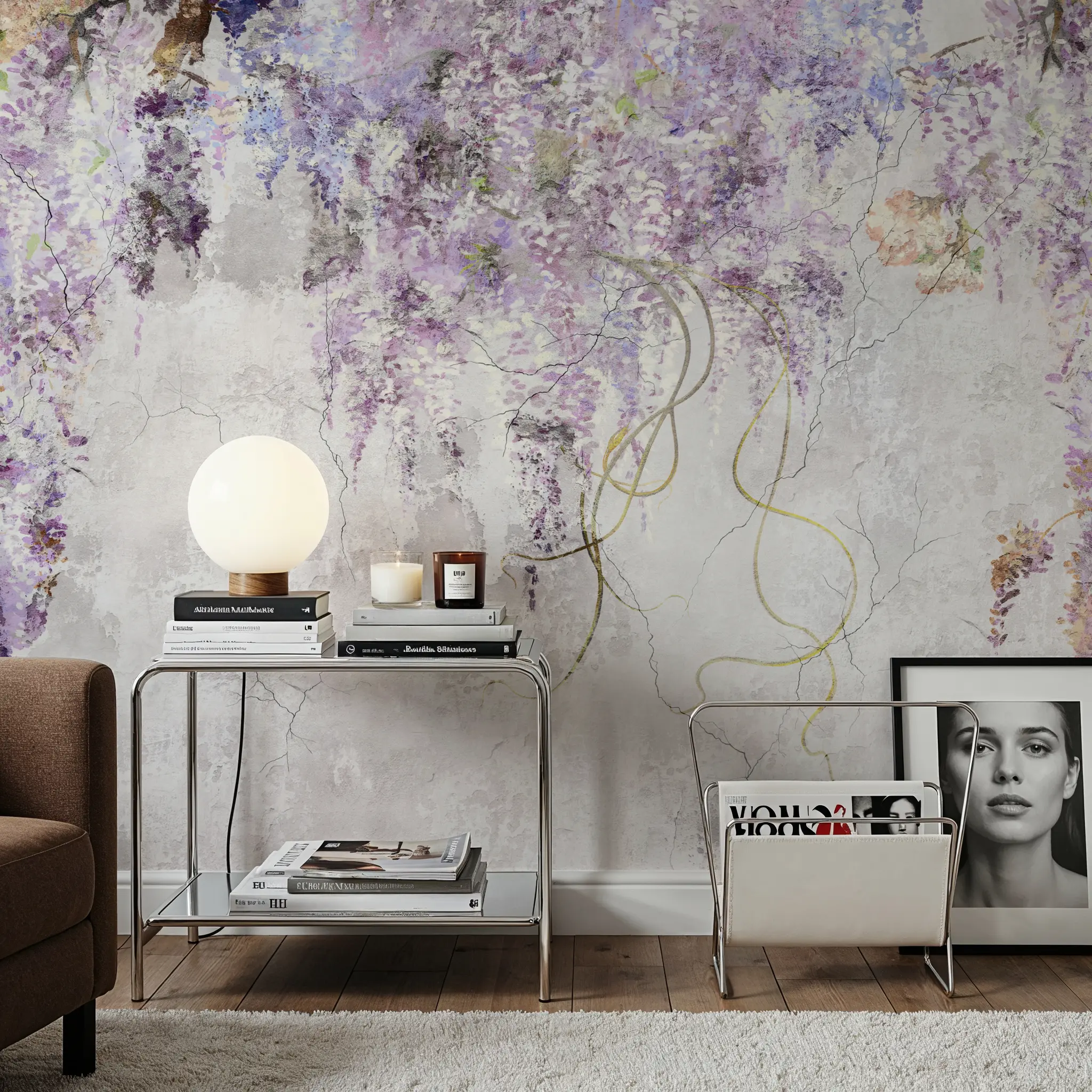 Wall Mural - Blurry Lilac Branches - Chintz Floral mural wallpaper - Purple - Bedroom - Wallism UK - Peel & Stick or Paste-the-Wall