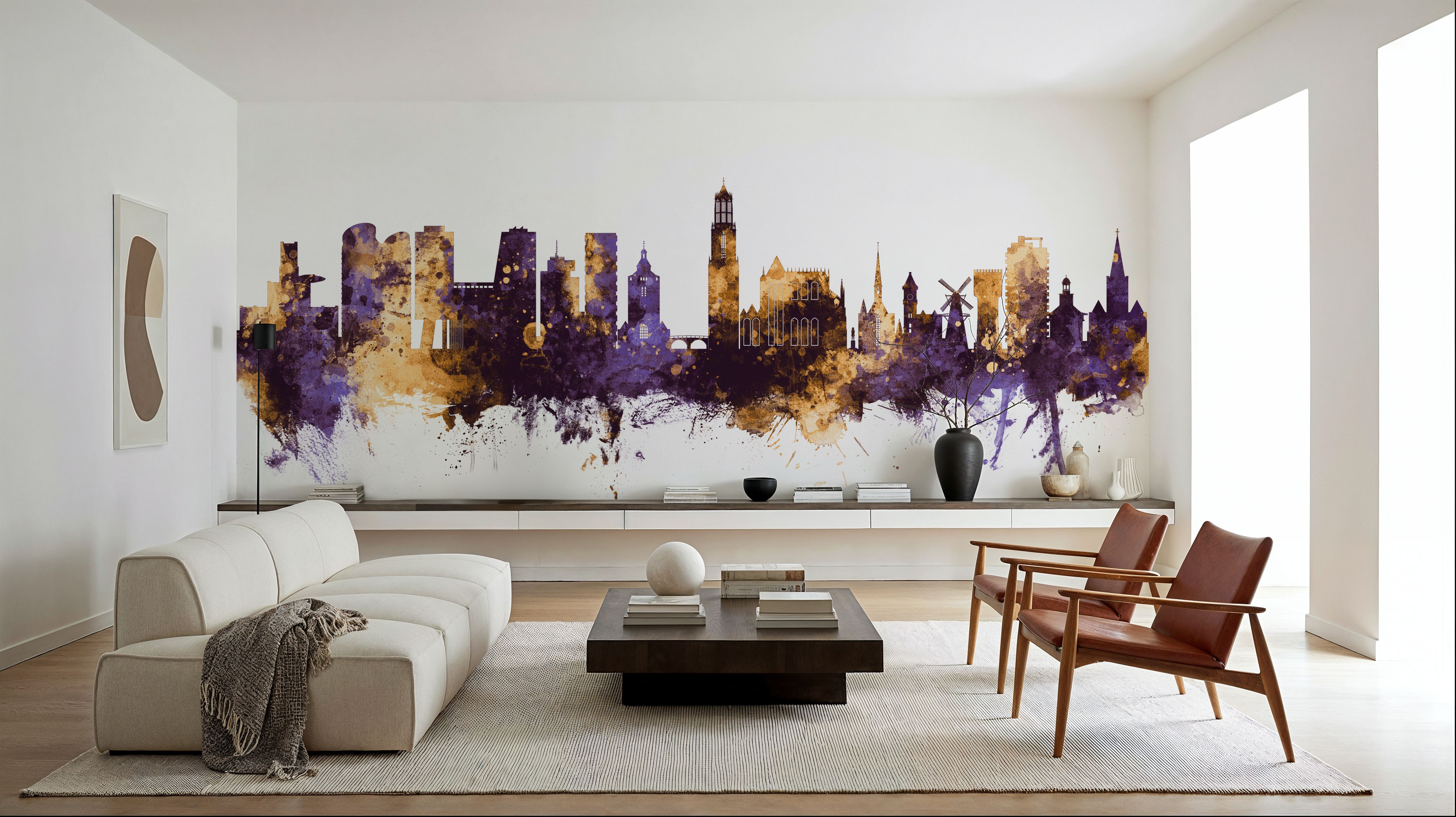 Utrecht The Netherlands Skyline Purple & Gold, Tapet