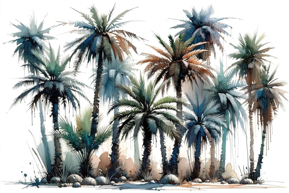 Vibrant Palm Trees in Watercolor
