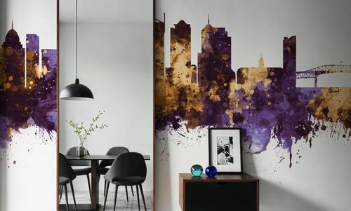 Auckland New Zeeland Skyline Purple & Gold