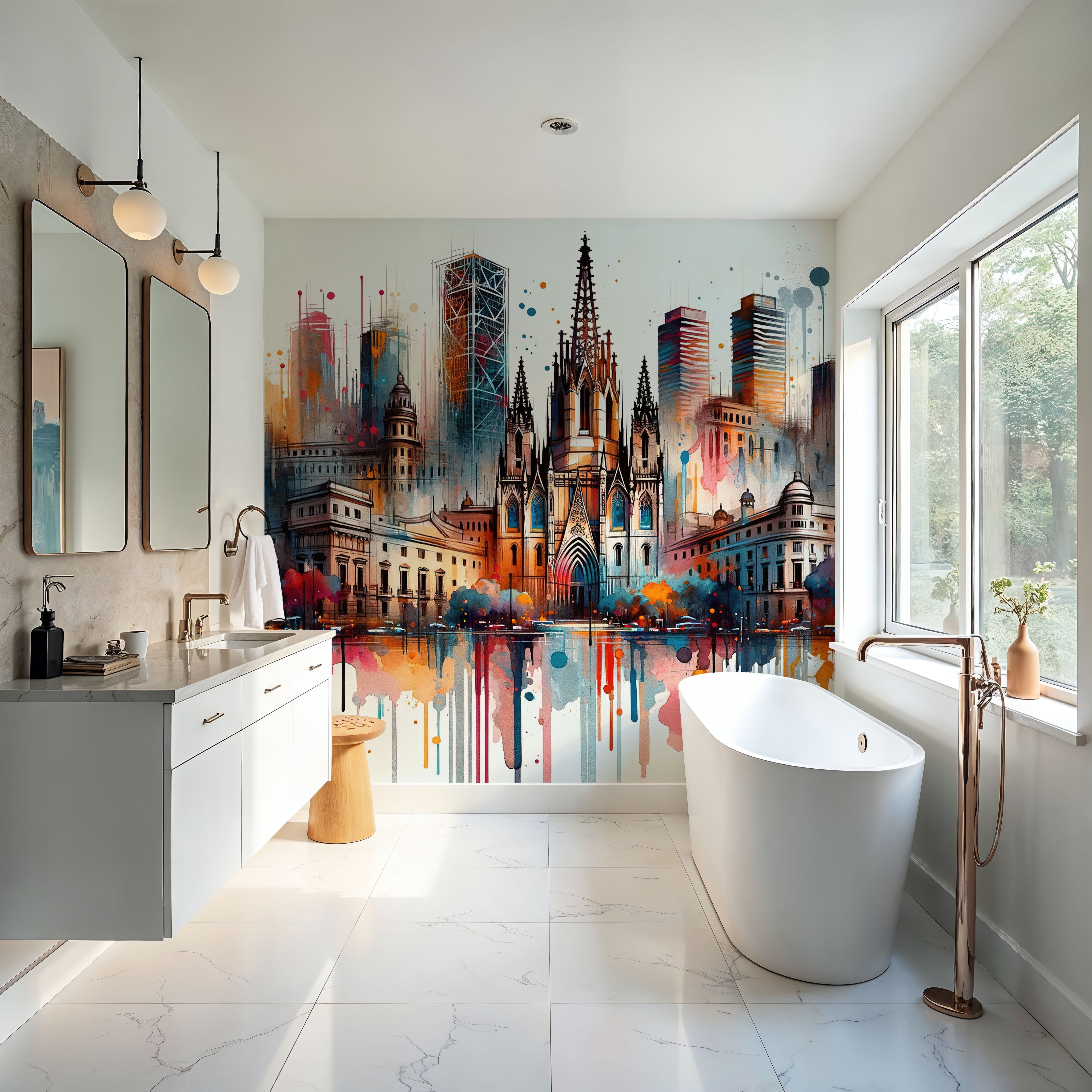 Watercolor Skyline Barcelona II