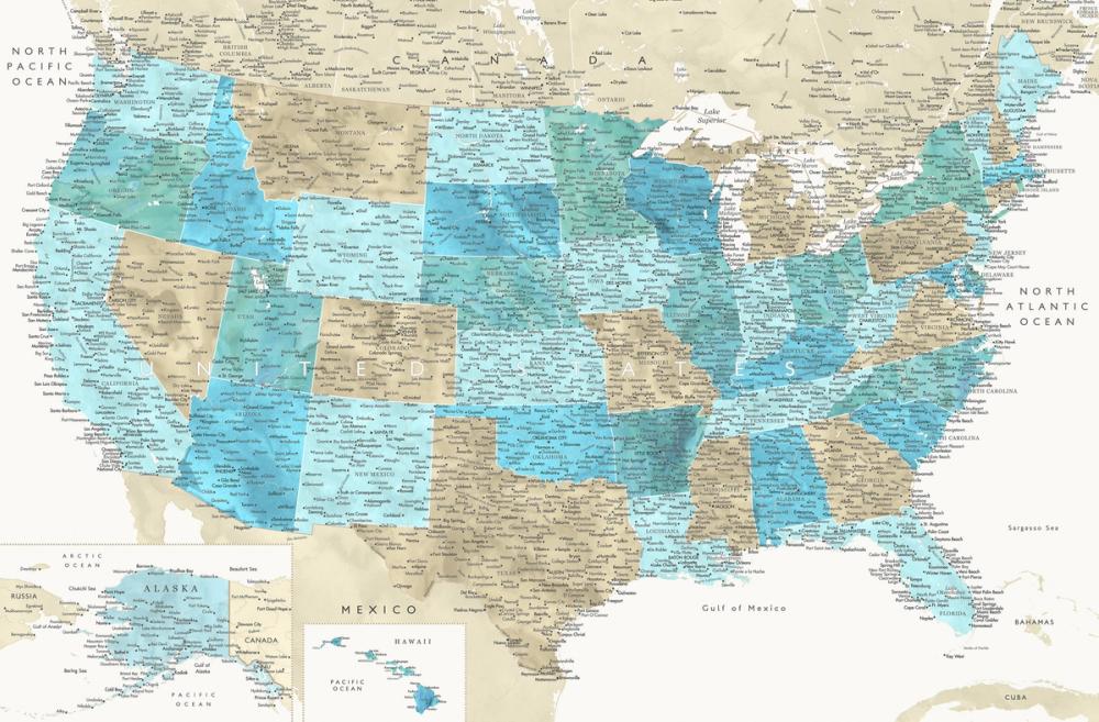 US Map Detailed - Uxia