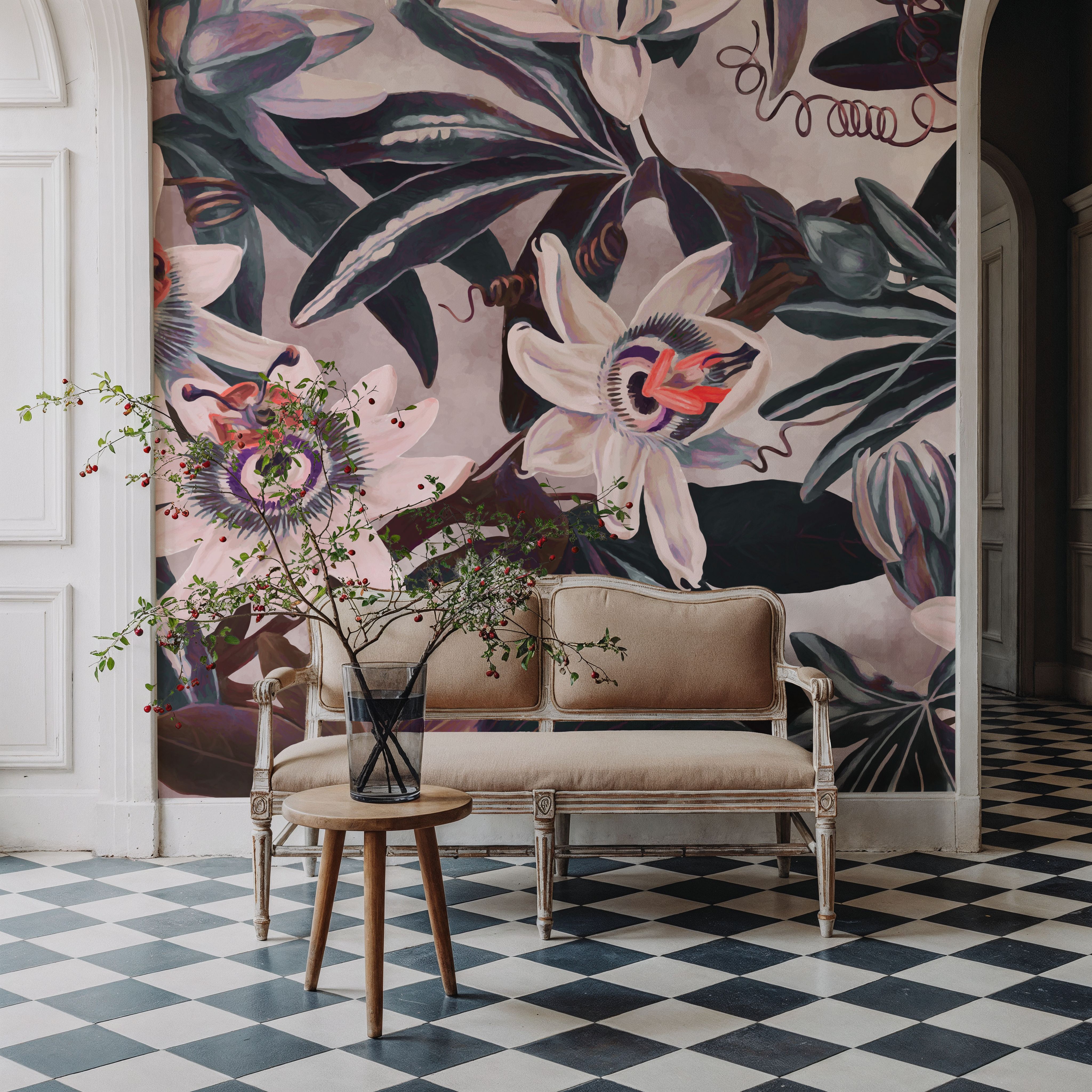 White Passiflora Reddish Purple