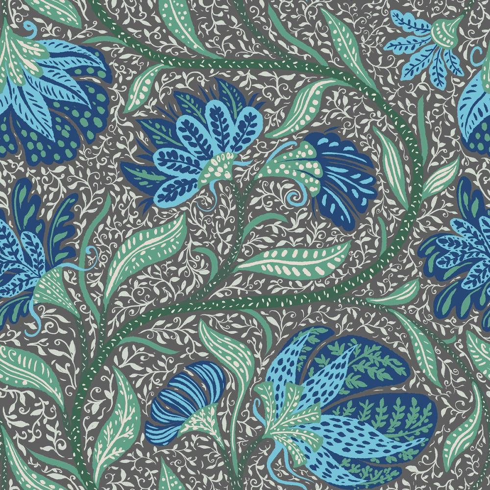 Indial Floral, Teal on Slate