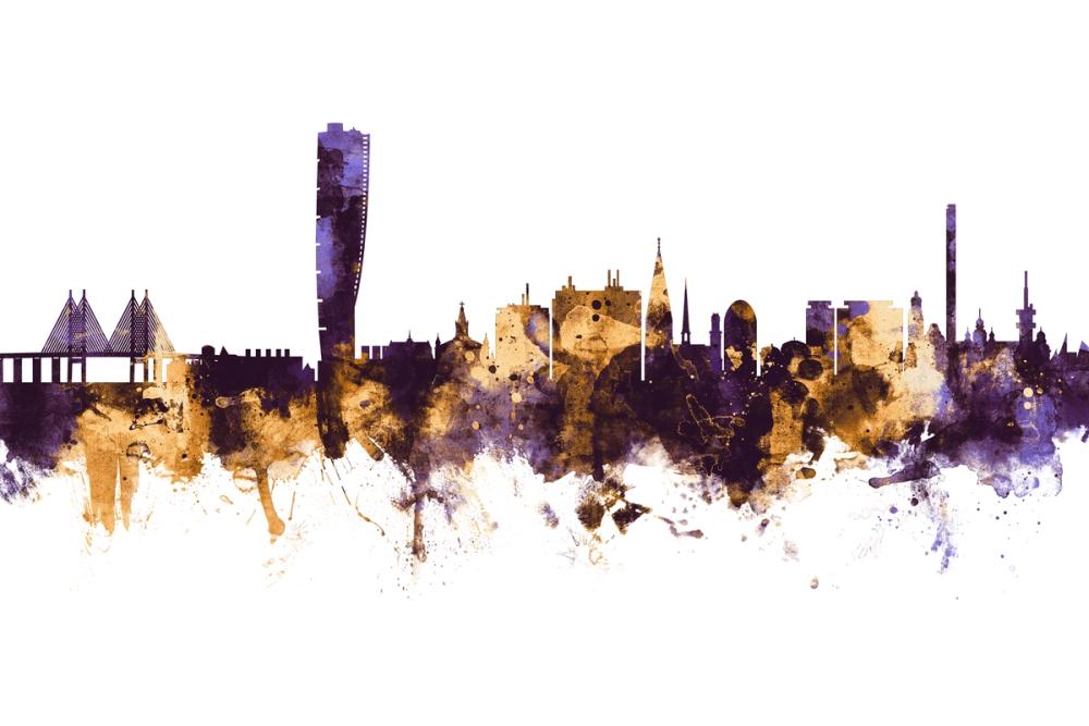 Malmö Sweden Skyline Purple & Gold