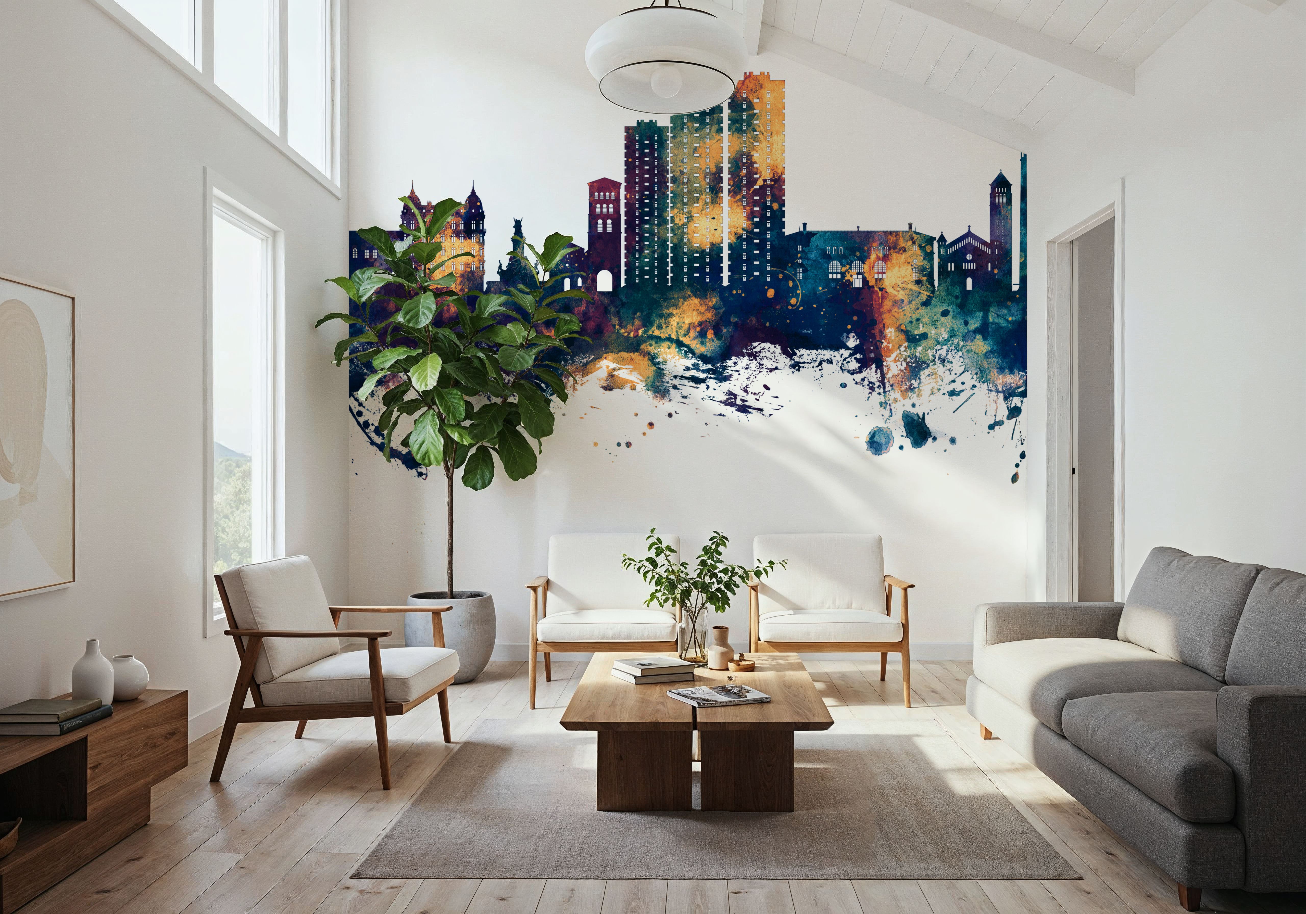 Grenoble Skyline Blue & Bronze, Wallpaper