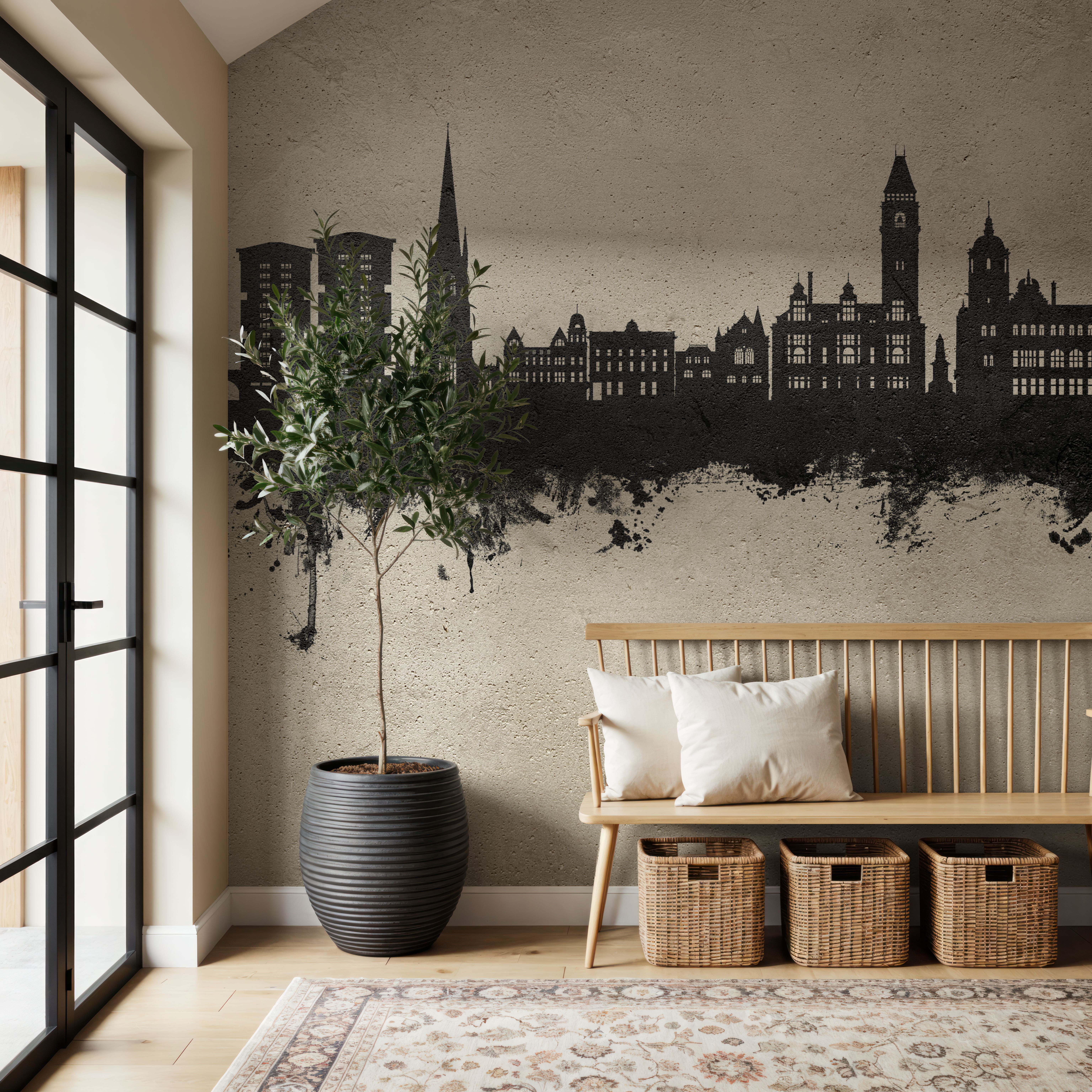 Wall Mural - Wakefield England Skyline Concrete - Architecture mural wallpaper - Living room - Wallism US - Premium, Textured or Peel & Stick